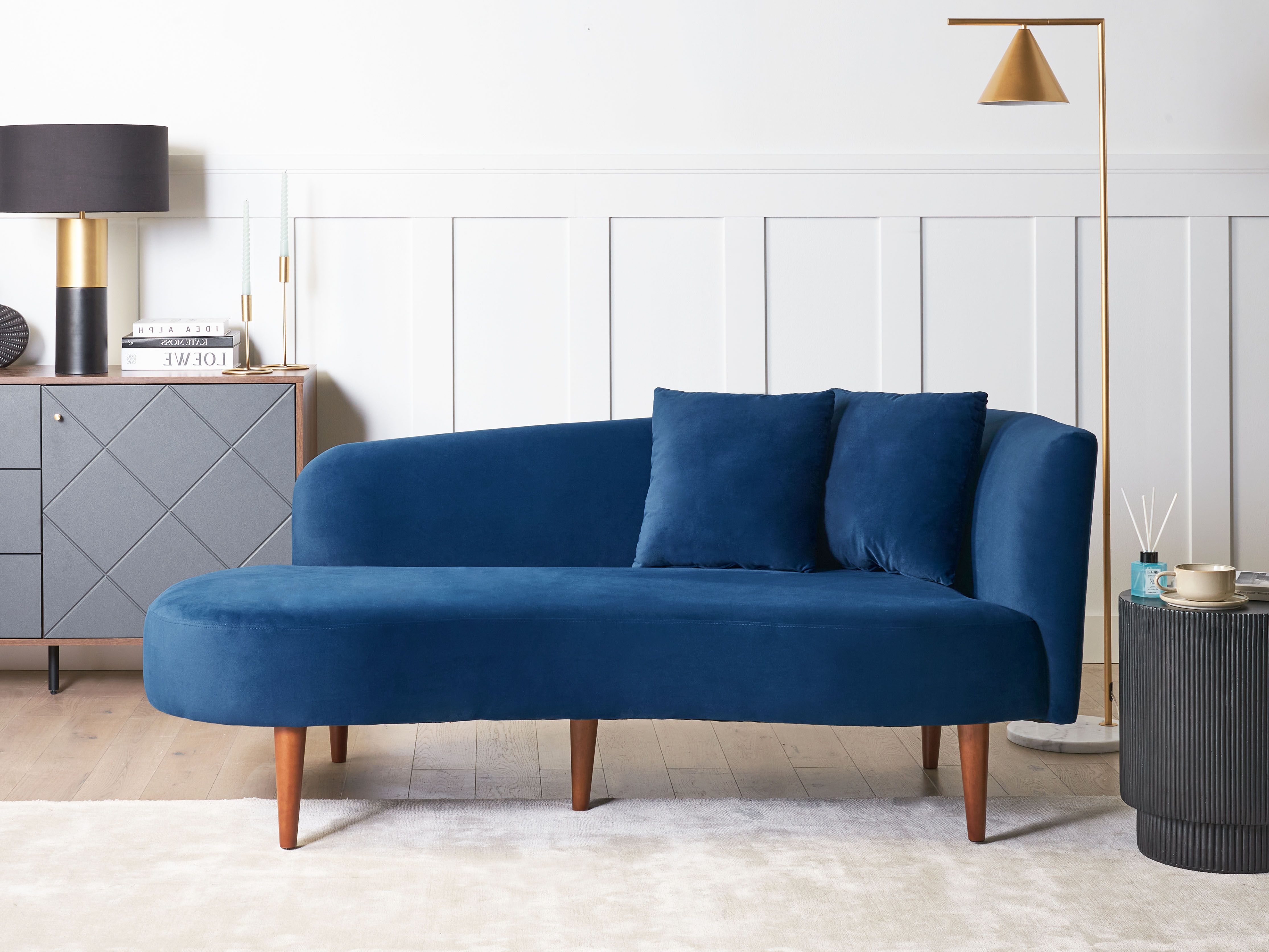 Right-Hand Chaise Lounge CHAUMONT Velvet Navy Blue