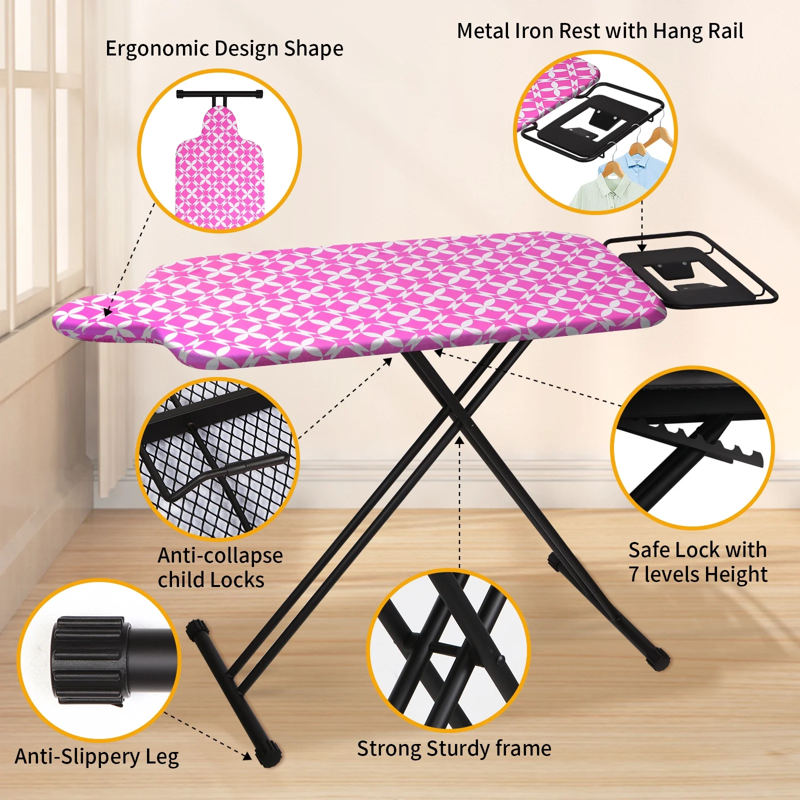 KDJ HOME Slieton Extra Large Ironing Board with Hang Rail, 20-Inch Wide - Image 16