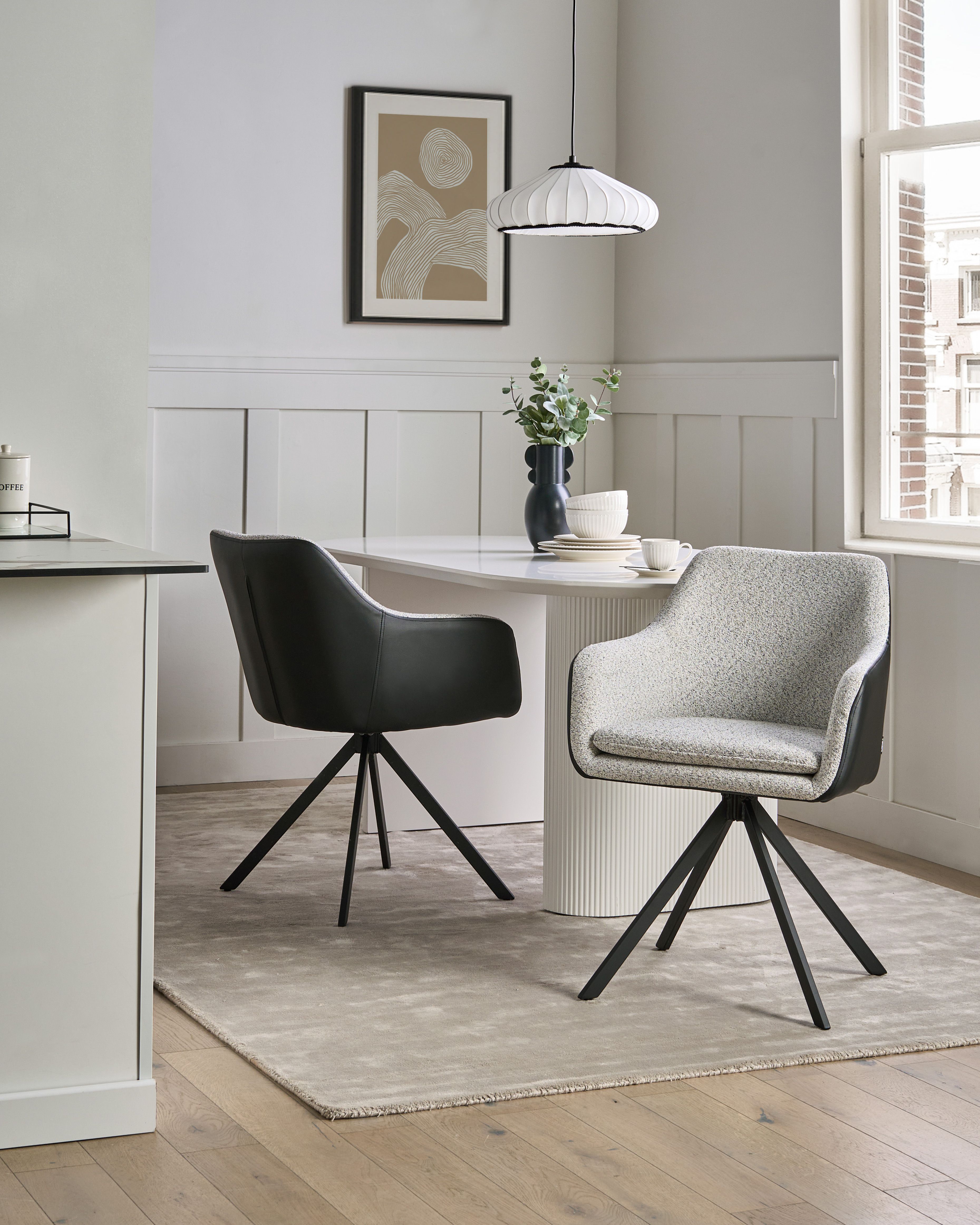 Set of 2 Dining Chairs LITHIA Fabric Black/ White