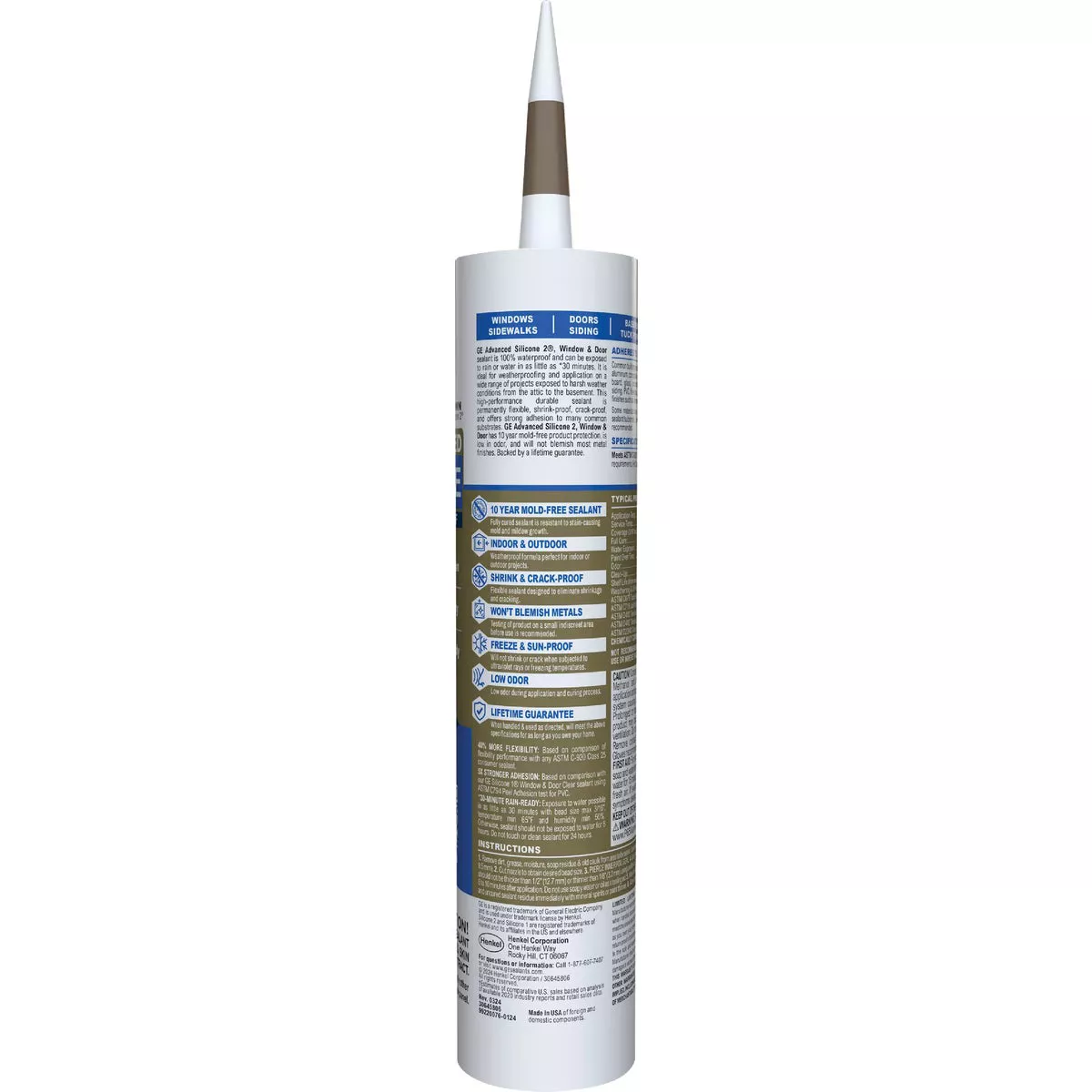GE Advanced Silicone Window & Door Sealant, Brown, 10.1 Oz. Cartridge