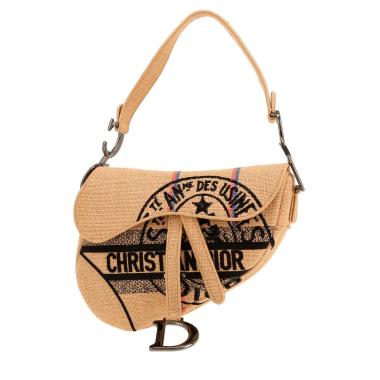 Dior Saddle medium model handbag in beige raphia1:1High-quality replica