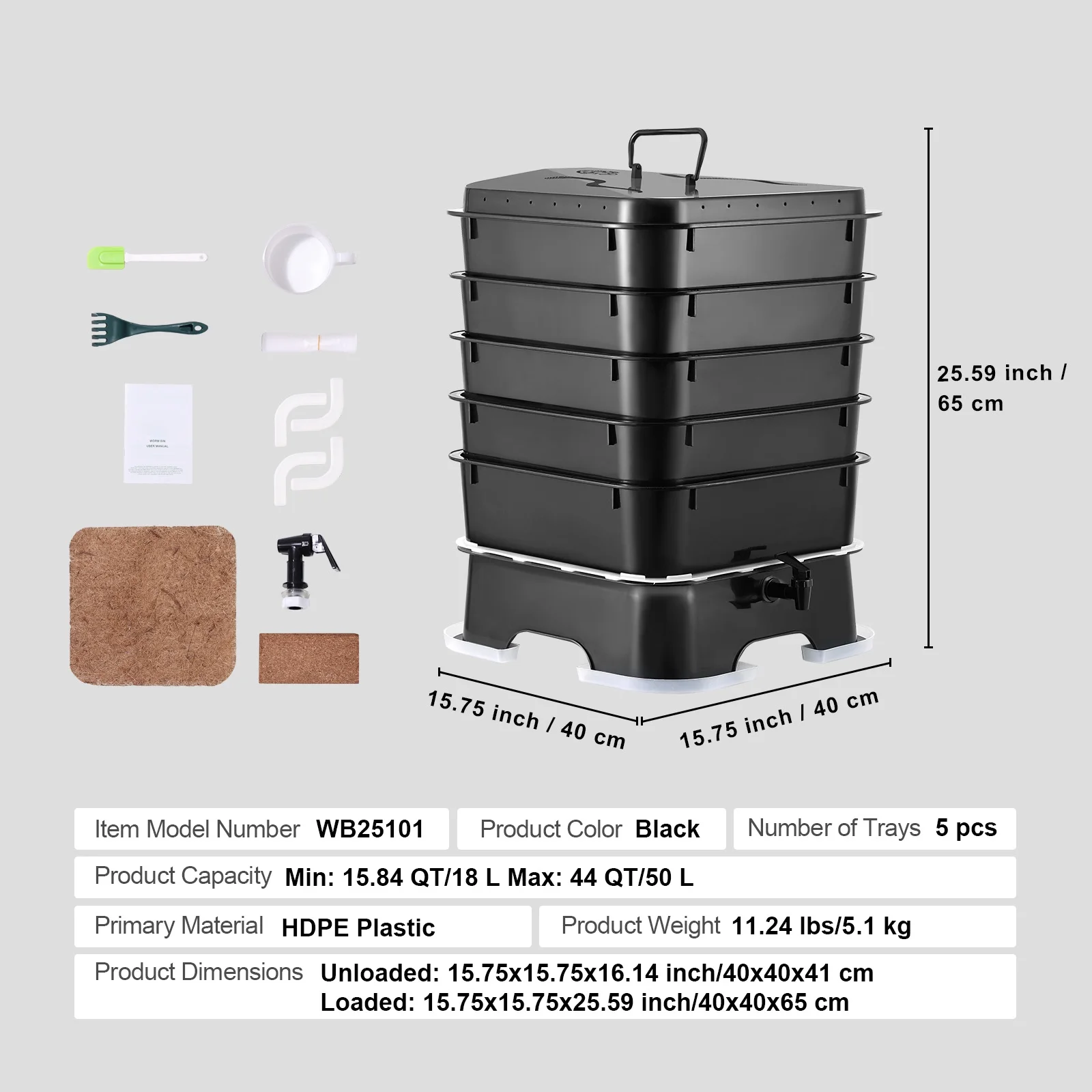 KFFKFF 5-Tier Worm Recycler, 50 L Indoor and Outdoor Worm Composting Container, Eco-Friendly Worm Cultivation Set, for Repurposing Kitchen Scraps, Worm Excreta, Worm Liquid - Image 8