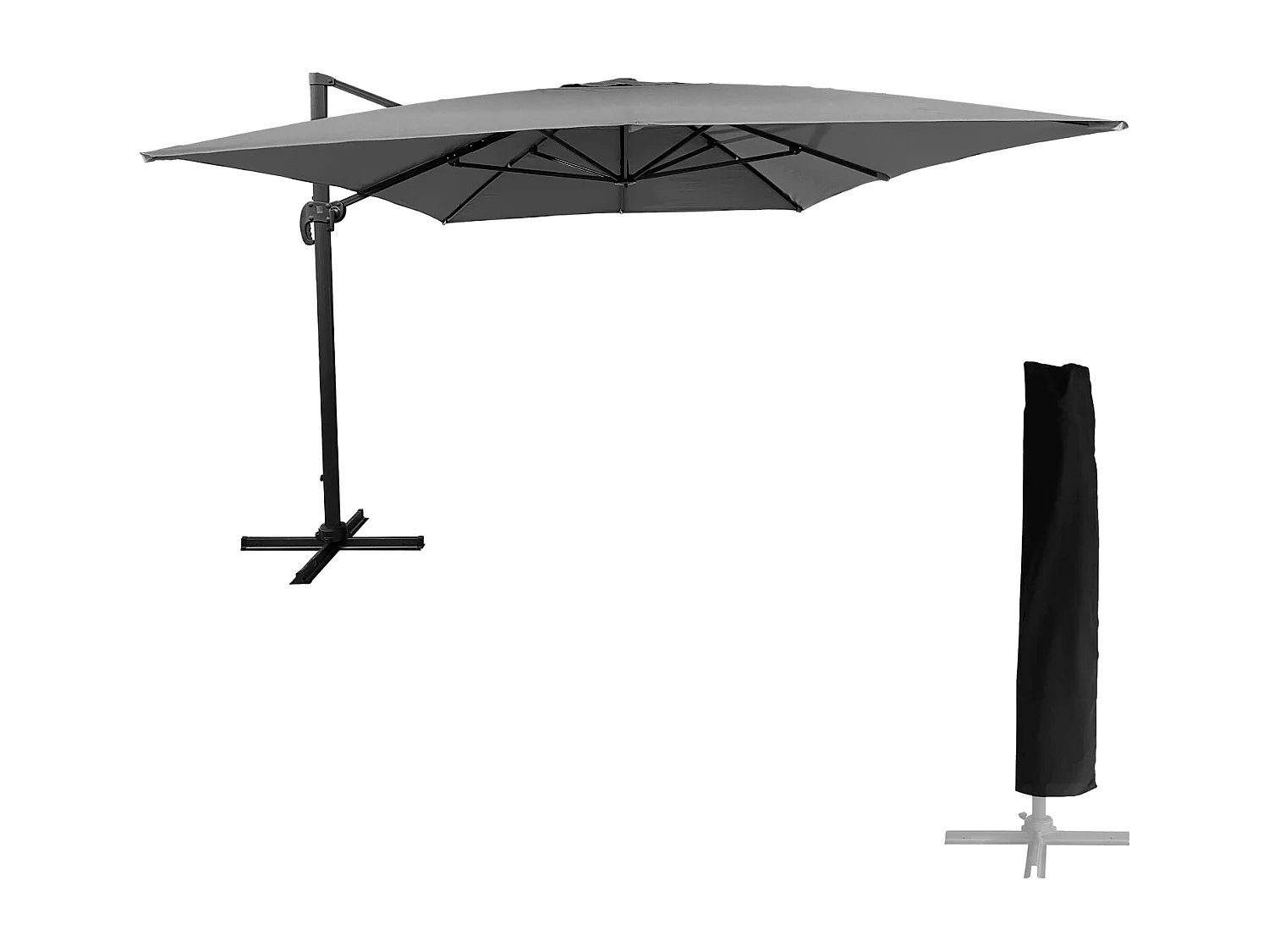 Parasol déporté MOLOKAI rectangulaire 3x4m gris + housse - HAPPY GARDEN