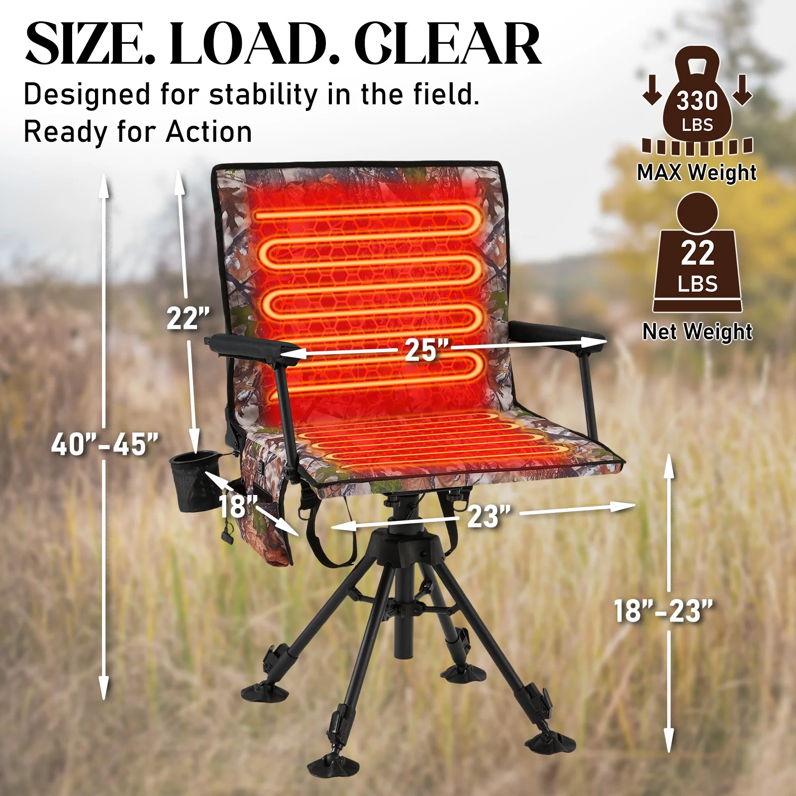 Danrelax 360�� Silent Camo Hunting Blind Chair, Armrests, Side Pouch, Telescopic Legs - Image 58