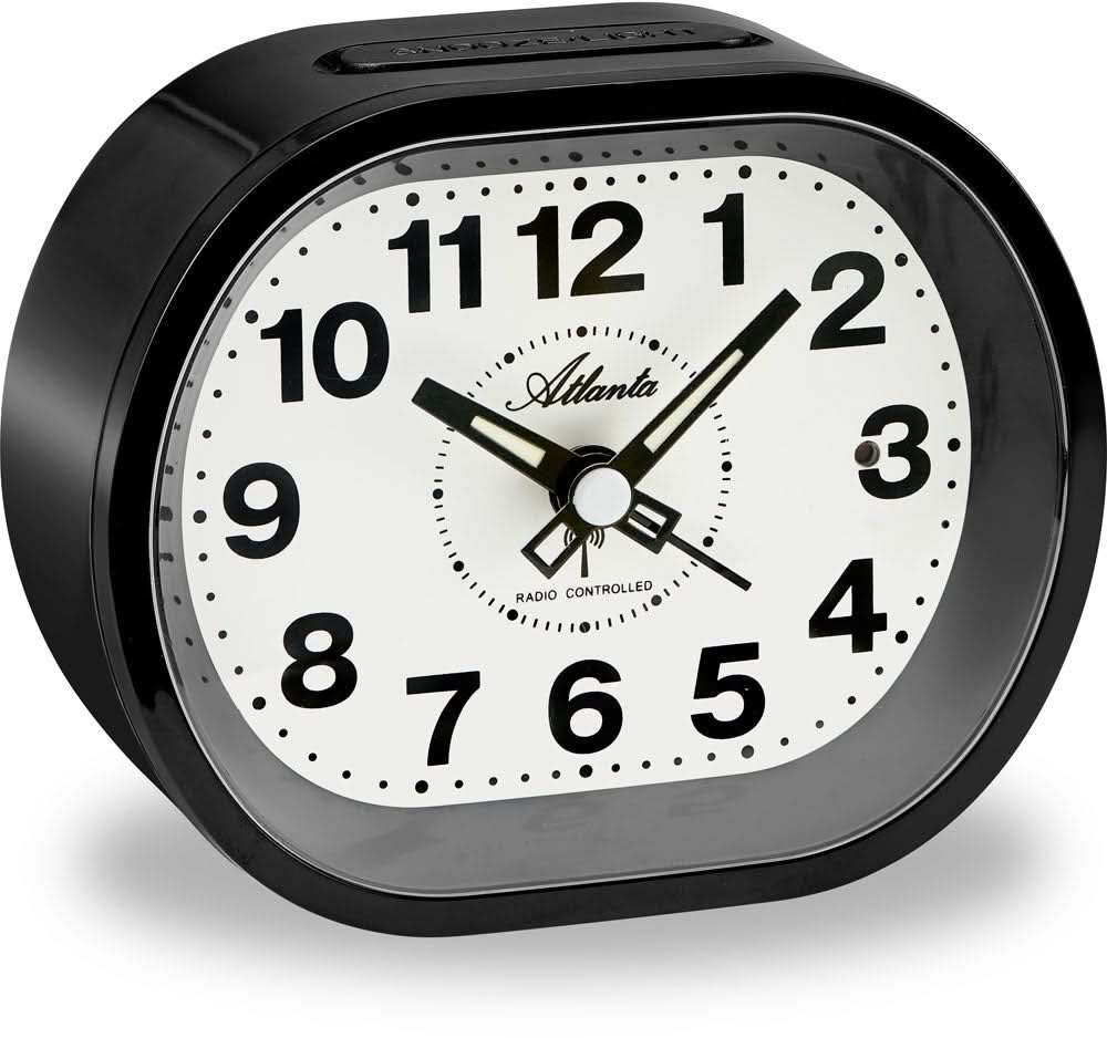 Atlanta Moderner Radio Alarm Clock Ø 11 cm Plastic • Präzises Funkwerk • Mit Licht & Schlummerfunktion