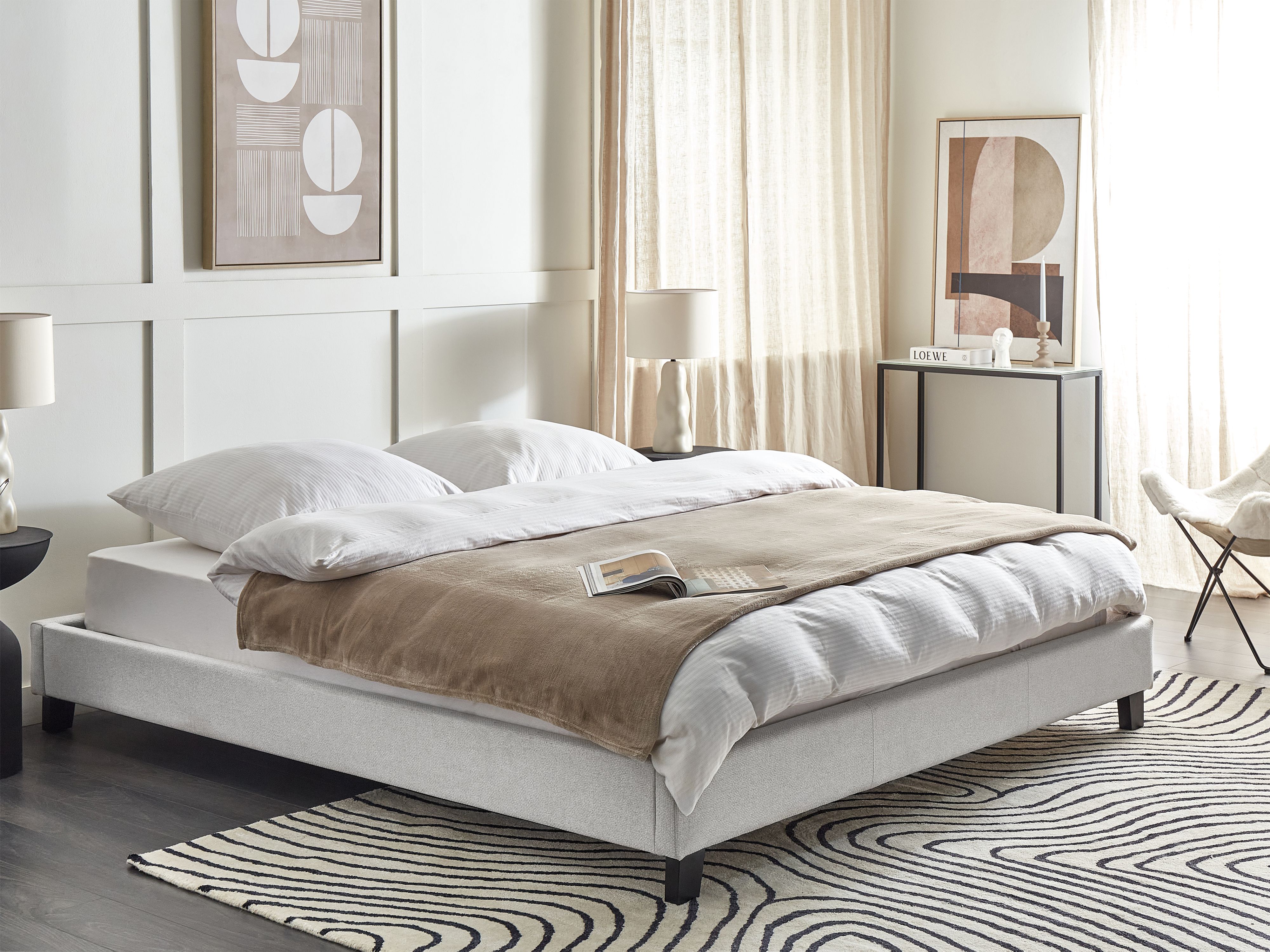 Bed without Headboard Fabric ROANNE 180 x 200 cm (EU Super King) Light Grey