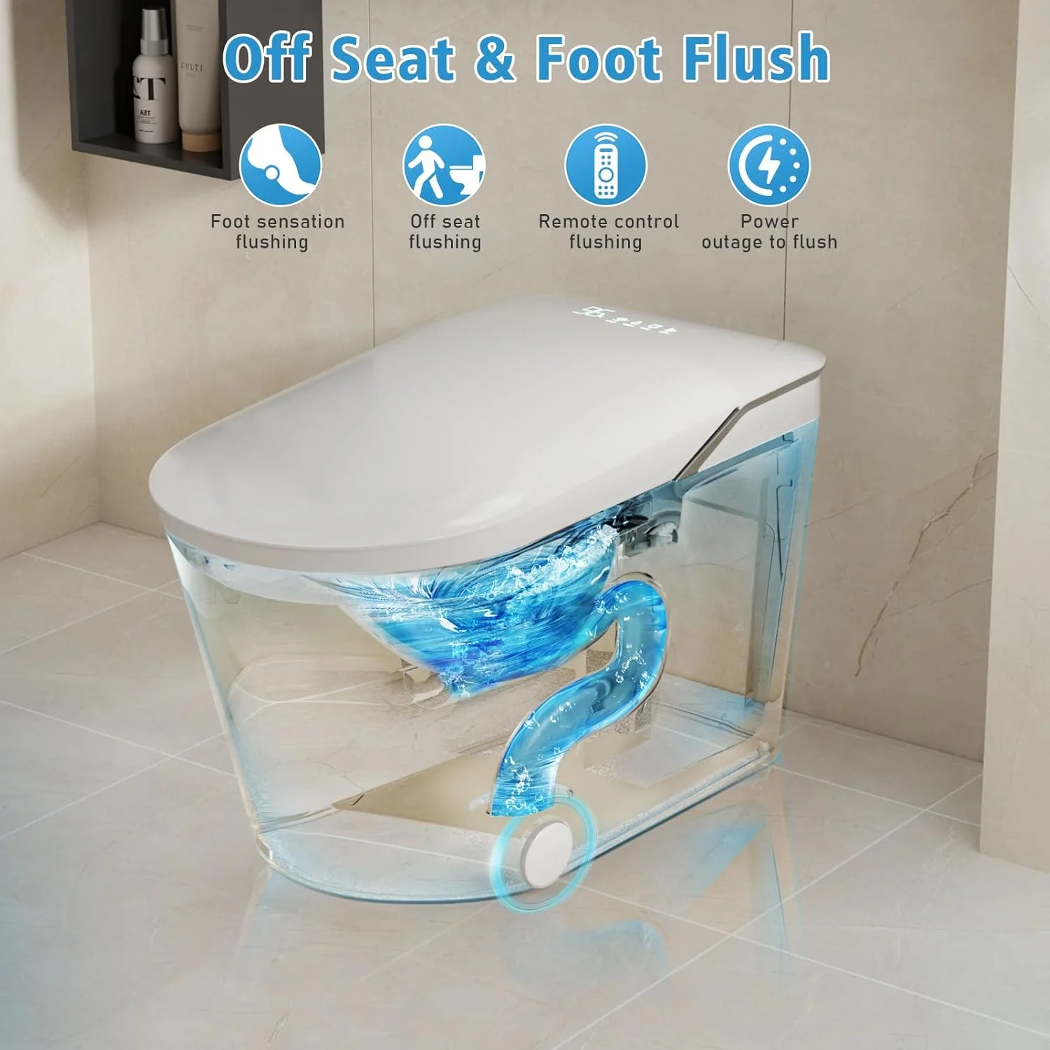 LALAHOO Smart Toilet with Bidet Built in, Auto Open & Close, Elongated Heated seat, Foot Sensor Flush, LED Display, Warm Water Wash, Dryer, Night Light, Black - Image 24
