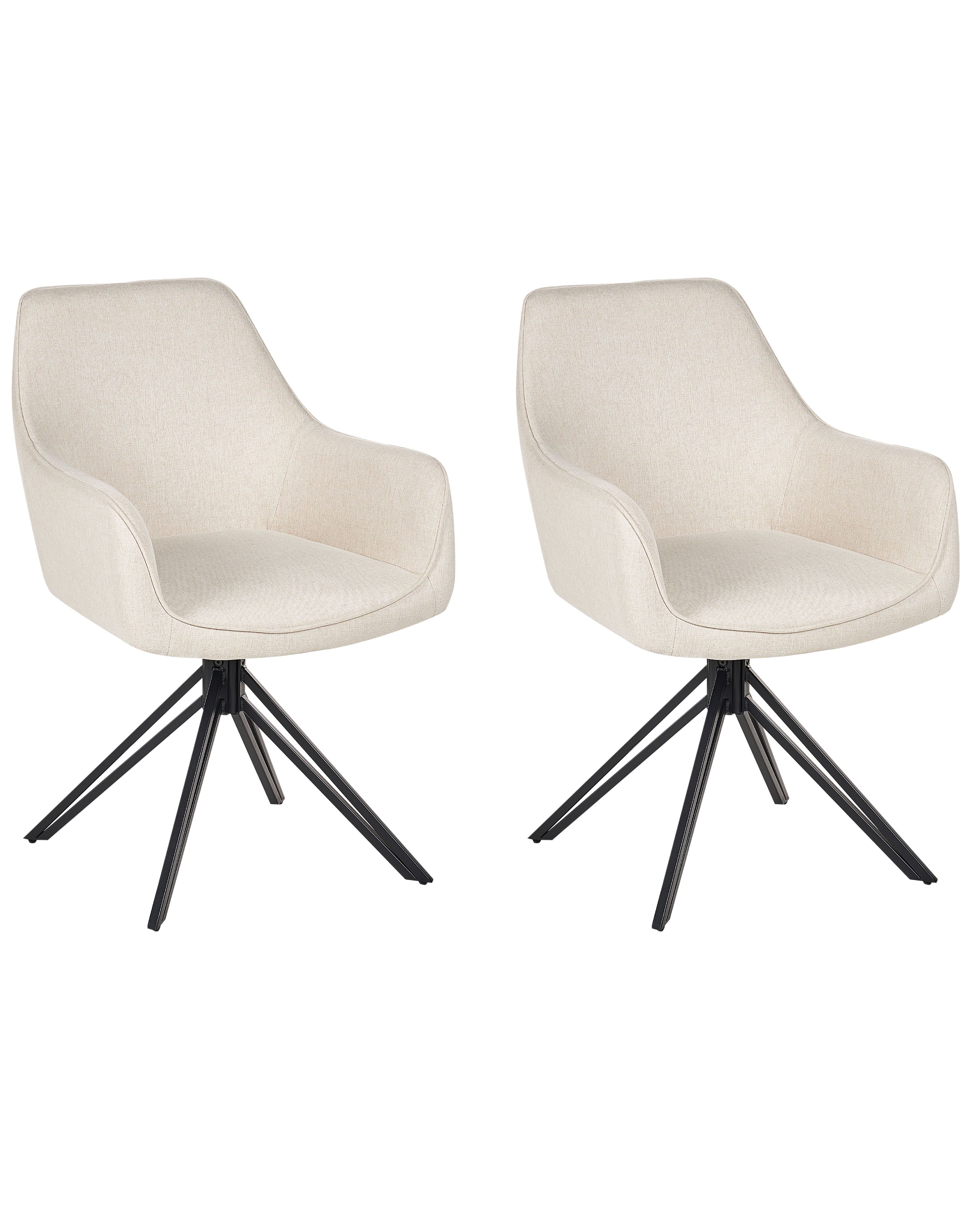 Set of 2 Dining Chairs Swivel JODAR Fabric Light Beige