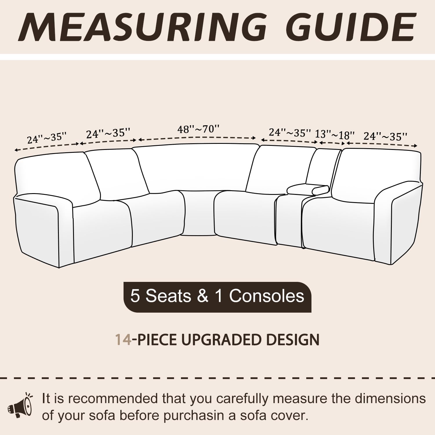 Arfntevss Sectional Recliner Couch Covers Velvet Washable Corner Sectional Sofa Cover for Reclining Stretch Soft Thick L Shape Recliner Slipcover Set (5 Seat with 1 Console Cover, Beige)