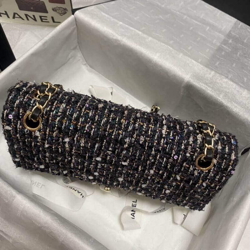 Replica Chanel Classic Flap Bag In Navy Blue Multicolor Glittered Tweed 11121:1High-quality replica