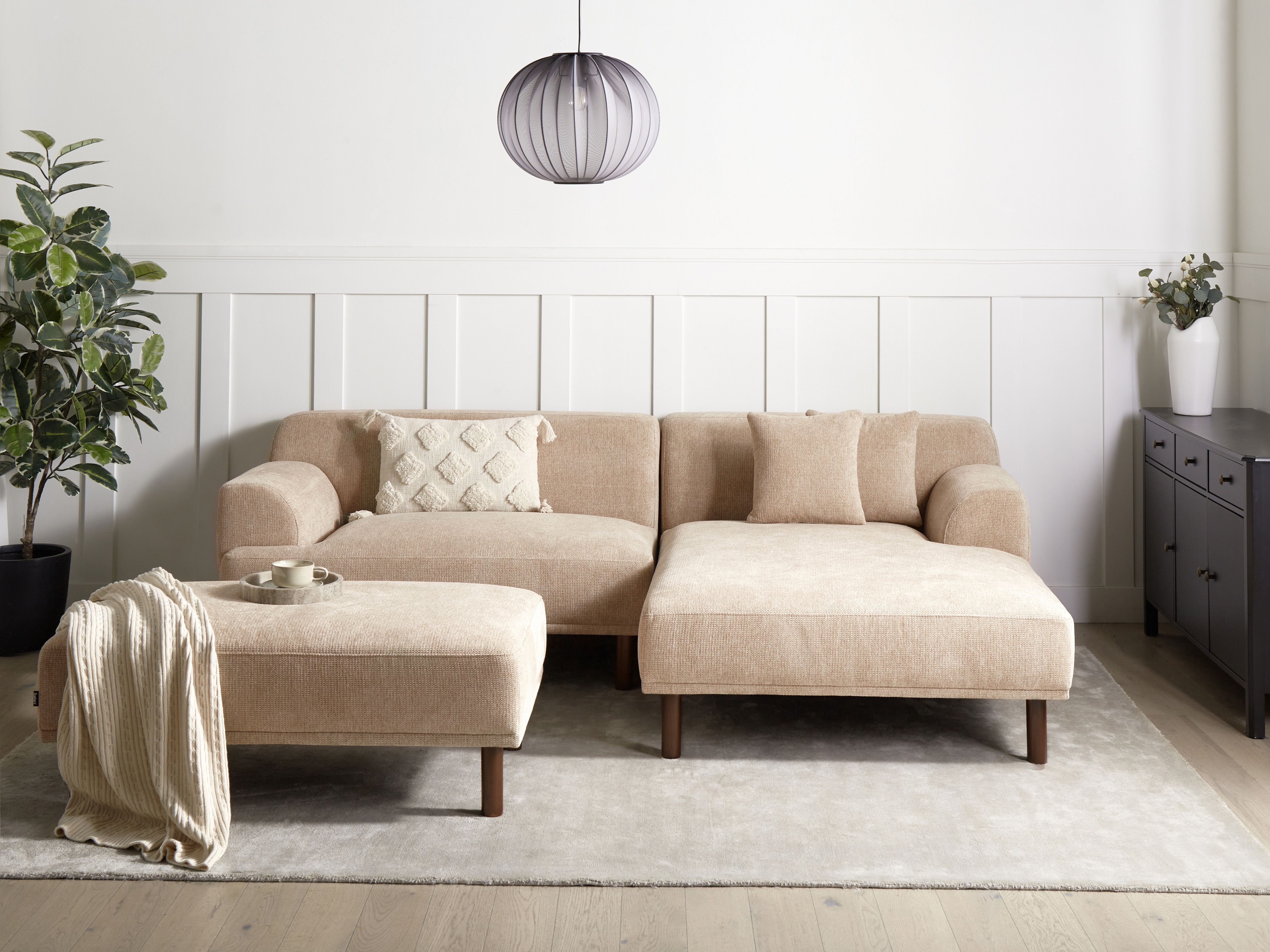 Corner Sofa 3 Seater HOLT Fabric Beige with Ottoman Left Hand
