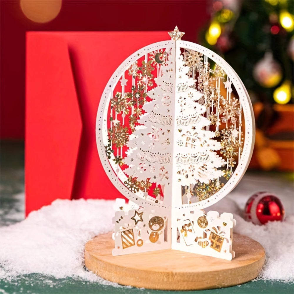 3D Pop-up Kerstkaart met Magische Boomweergave – Perfect voor Kerstwensen en Feestelijke Decoratie