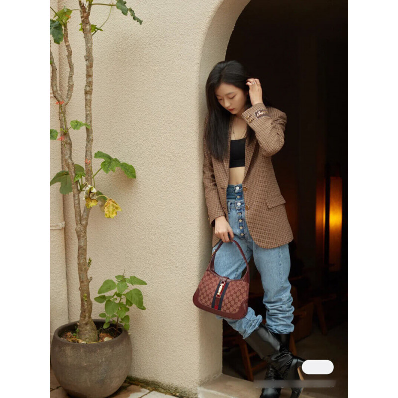 Replica Gucci Jackie 1961 Small Shoulder Bag 636706 In Burgundy Gg Canvas1:1High-quality replica