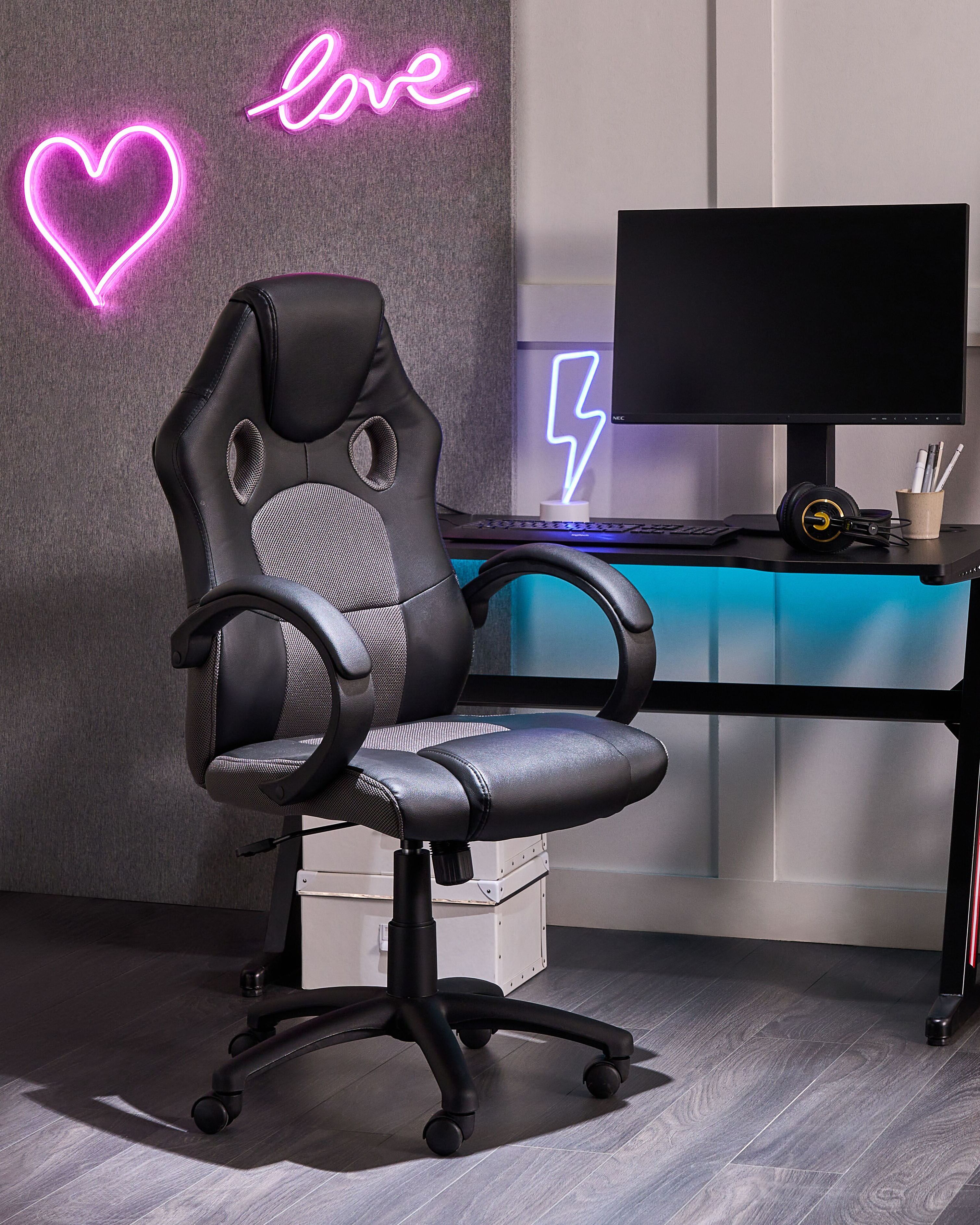 Office Chair FIGHTER Faux Leather Light Grey