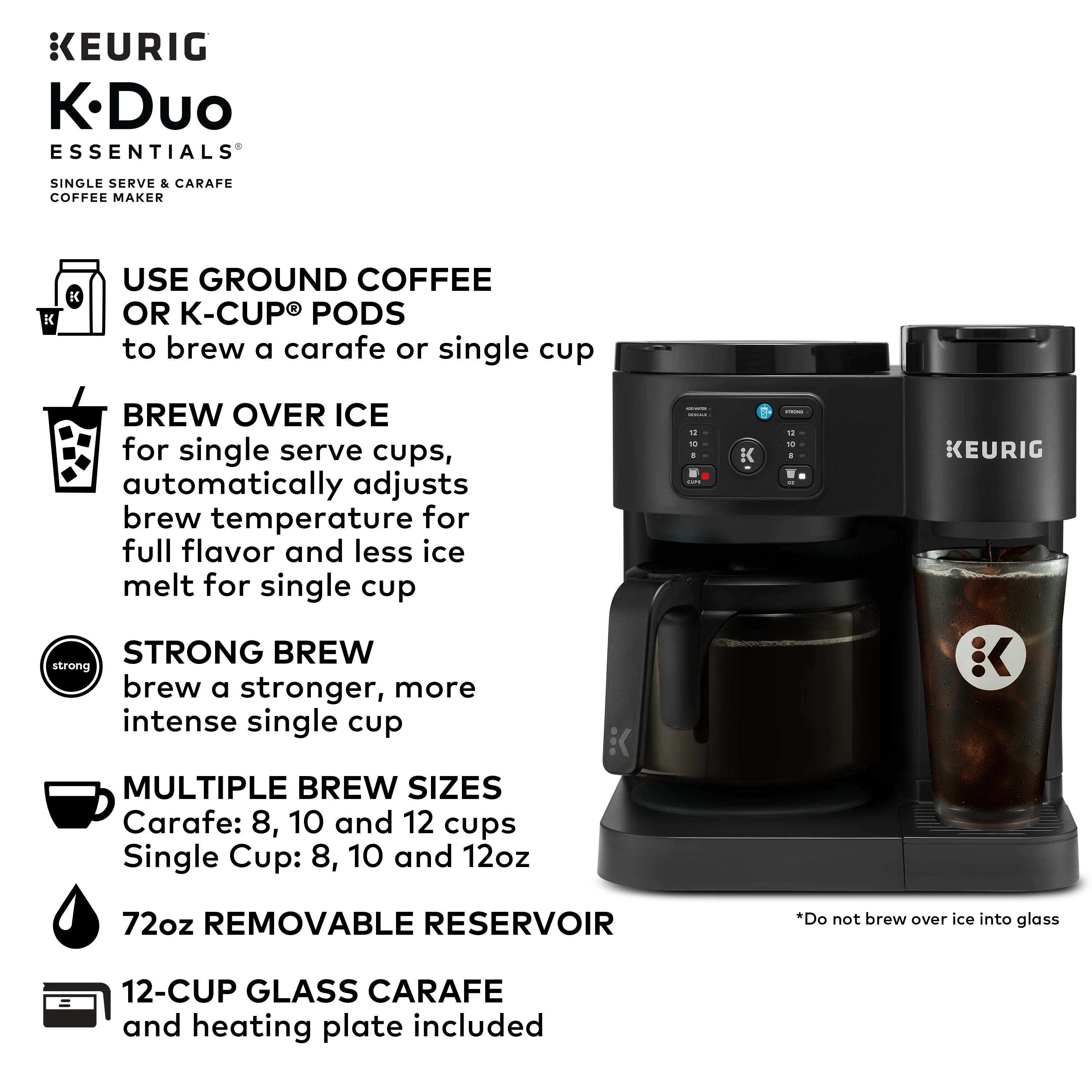 Keurig K-Duo Essentials, Hot & Iced Single-Serve K-Cup Pod Coffee Maker & Carafe, Moonlight Grey - Image 11