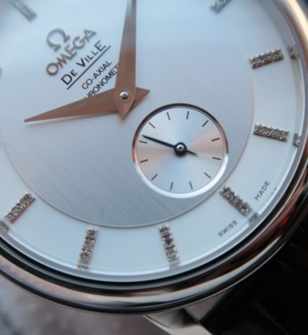 Replica Omega MKF De Ville 39mm Co-Axial White Dial Diamonds Markers Leather A2202 - Elite Watch Atelier