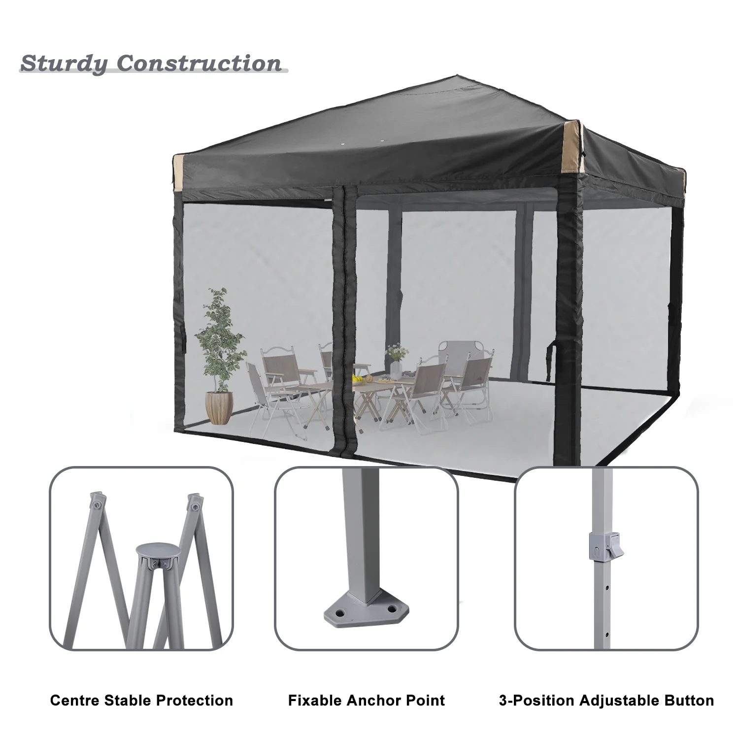 Aoodor 12'x12' Pop Up Canopy with Removable Mesh Sidewalls, Outdoor Portable Instant Shelter Tent-Black - Image 11