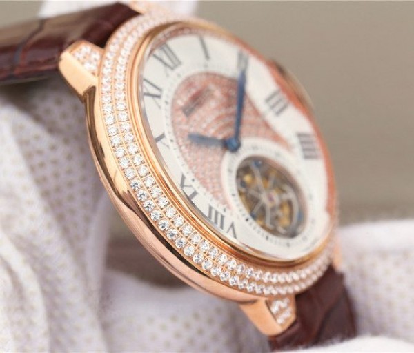 Replica Cartier Ballon Bleu de Cartier Tourbillon RG Paved Diamonds Leather Strap - Top club