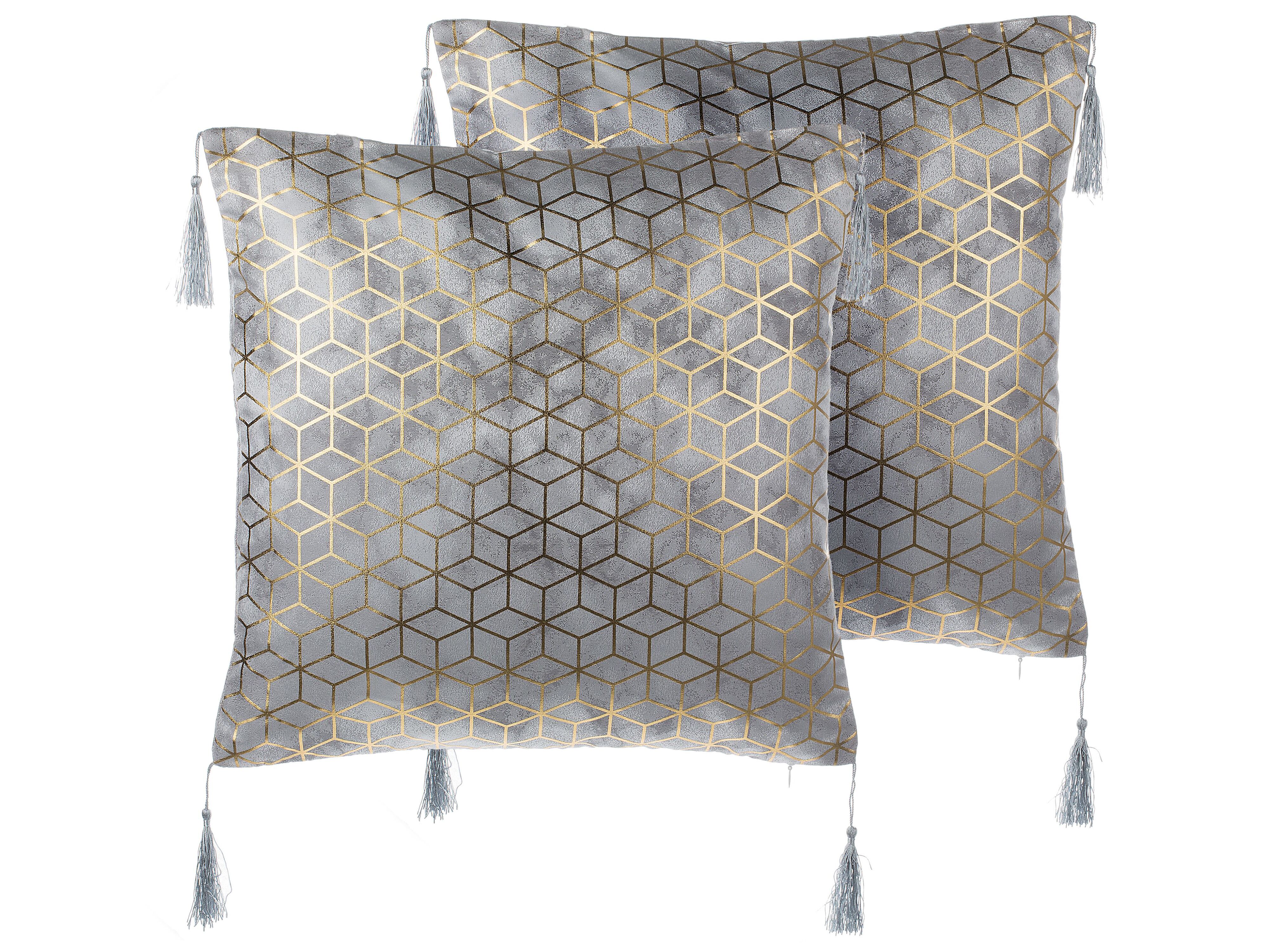 Set of 2 Decorative Cushions YARINA 45 x 45 cm Grey Geometric Pattern