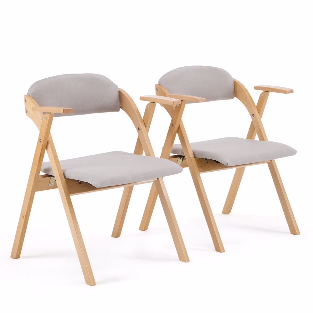 IVV 2-Pack Beechwood Folding Chairs with Cushioned Seat and Backrest, No-Assembly Guest Chairs for Home, Office, or Events (Beige) - Image 3