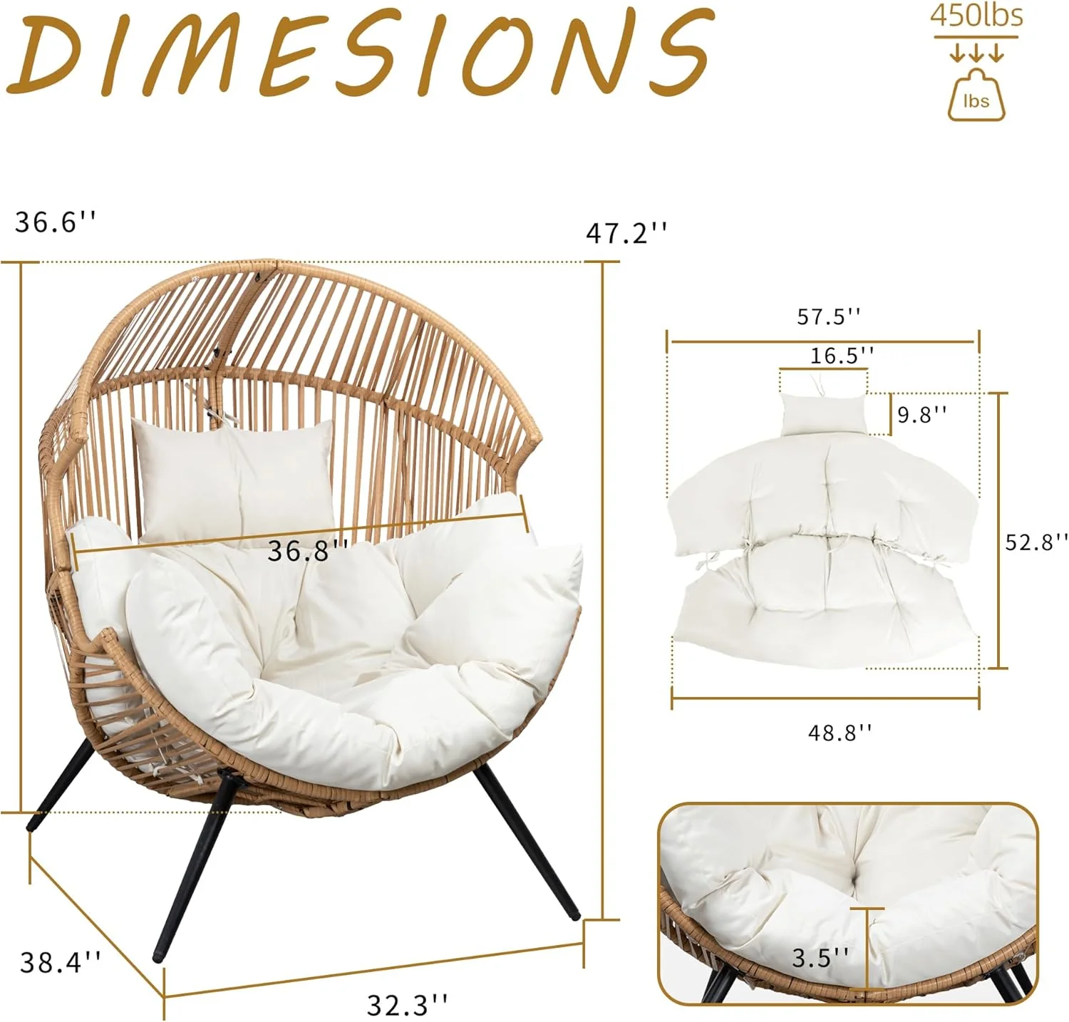Shintenchi Wicker Egg Chair With Cushion - 400 Pounds Capacity - Image 2 Shintenchi Wicker Egg Chair With Cushion - 400 Pounds Capacity - Image 2