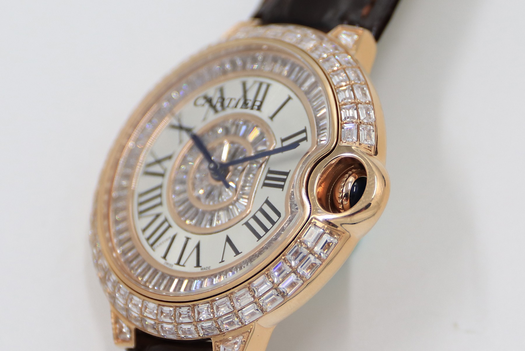 Cartier Blue Balloon Square Diamonds Full Sky Watch-Roman Numerals-Rose Gold-Leather-42mm(1:1 replica) - Top club