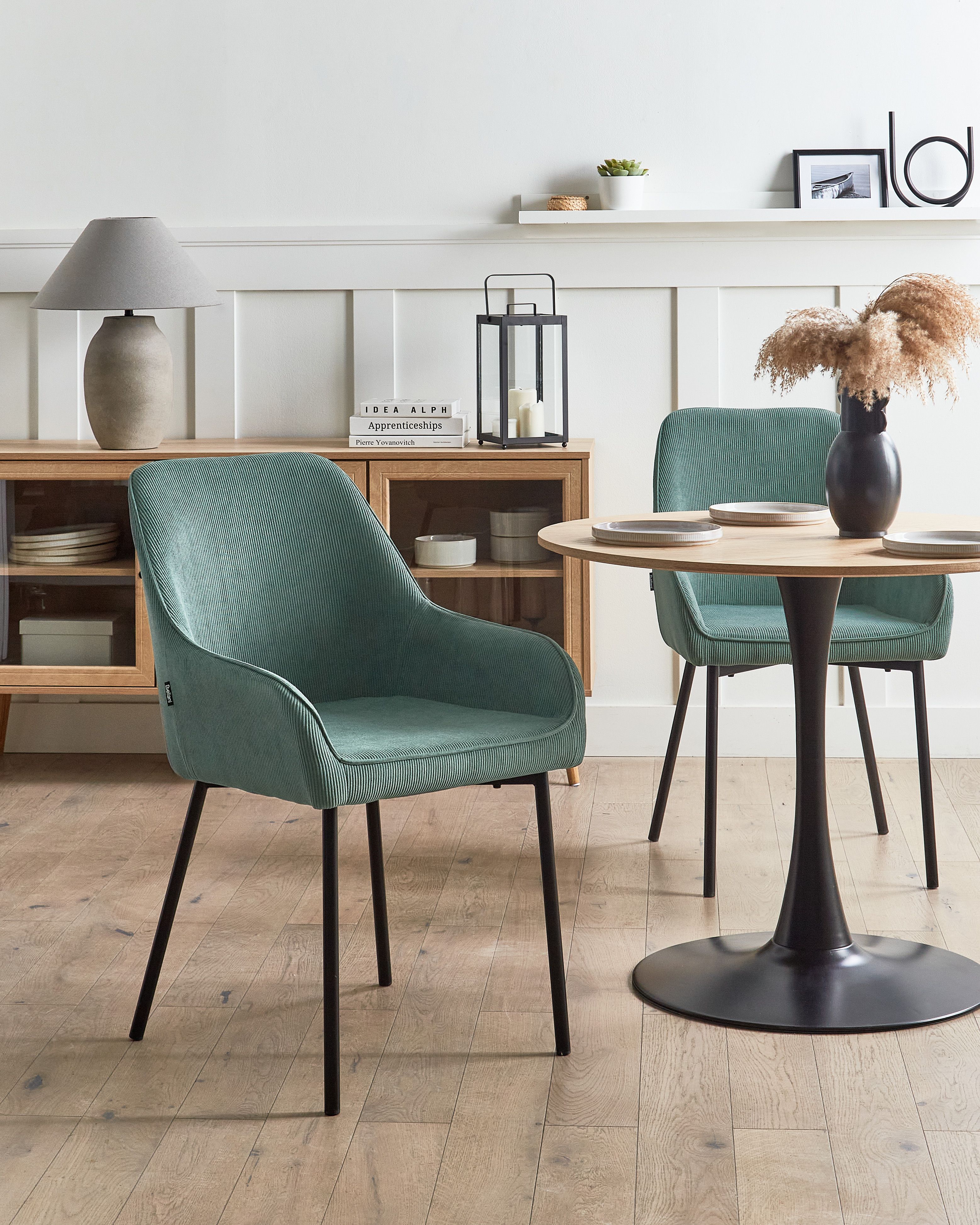 Set of 2 Dining Chairs LOVERNA Corduroy Green