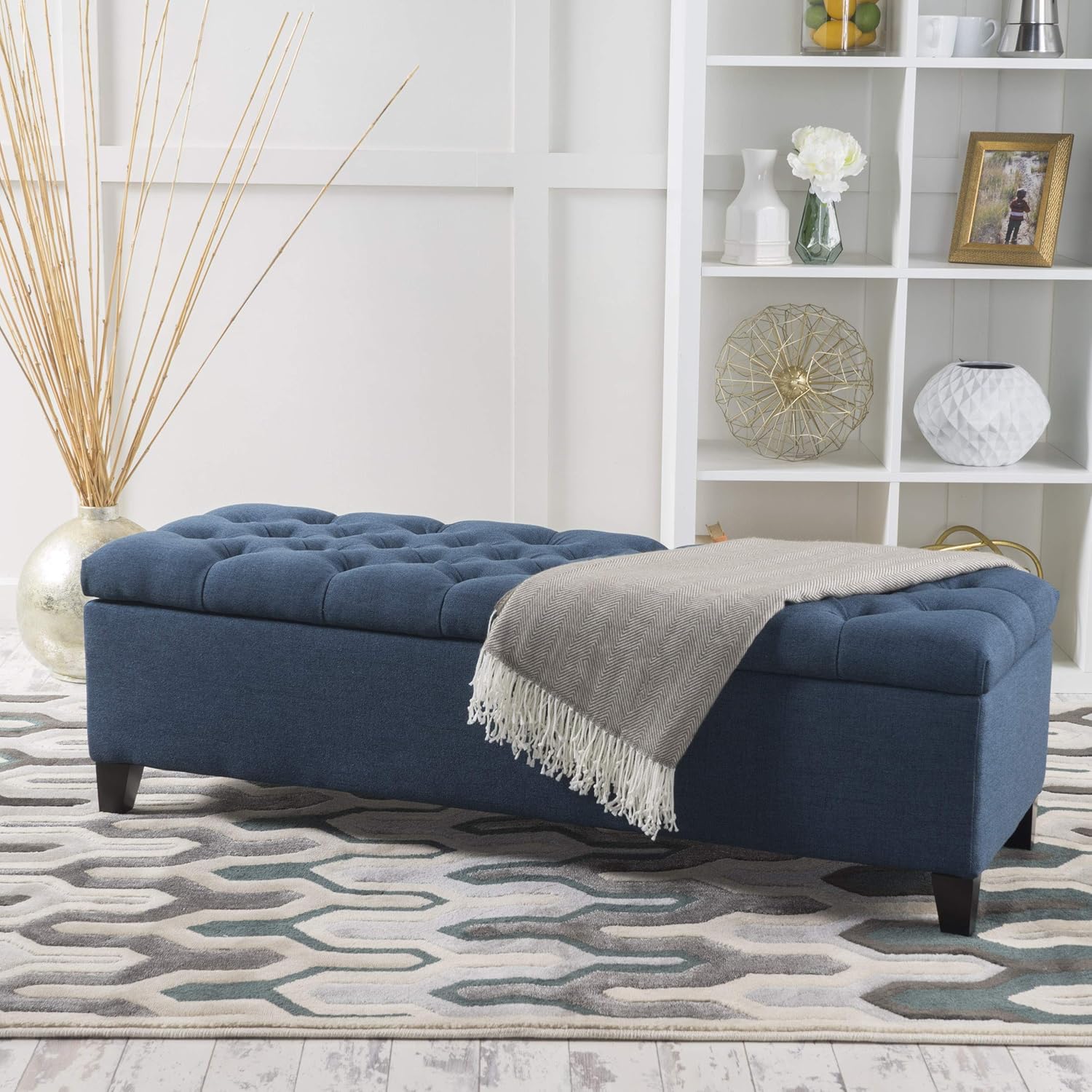 Christopher Knight Home Ottilie Fabric Storage Ottoman, Dark Blue, 17.75