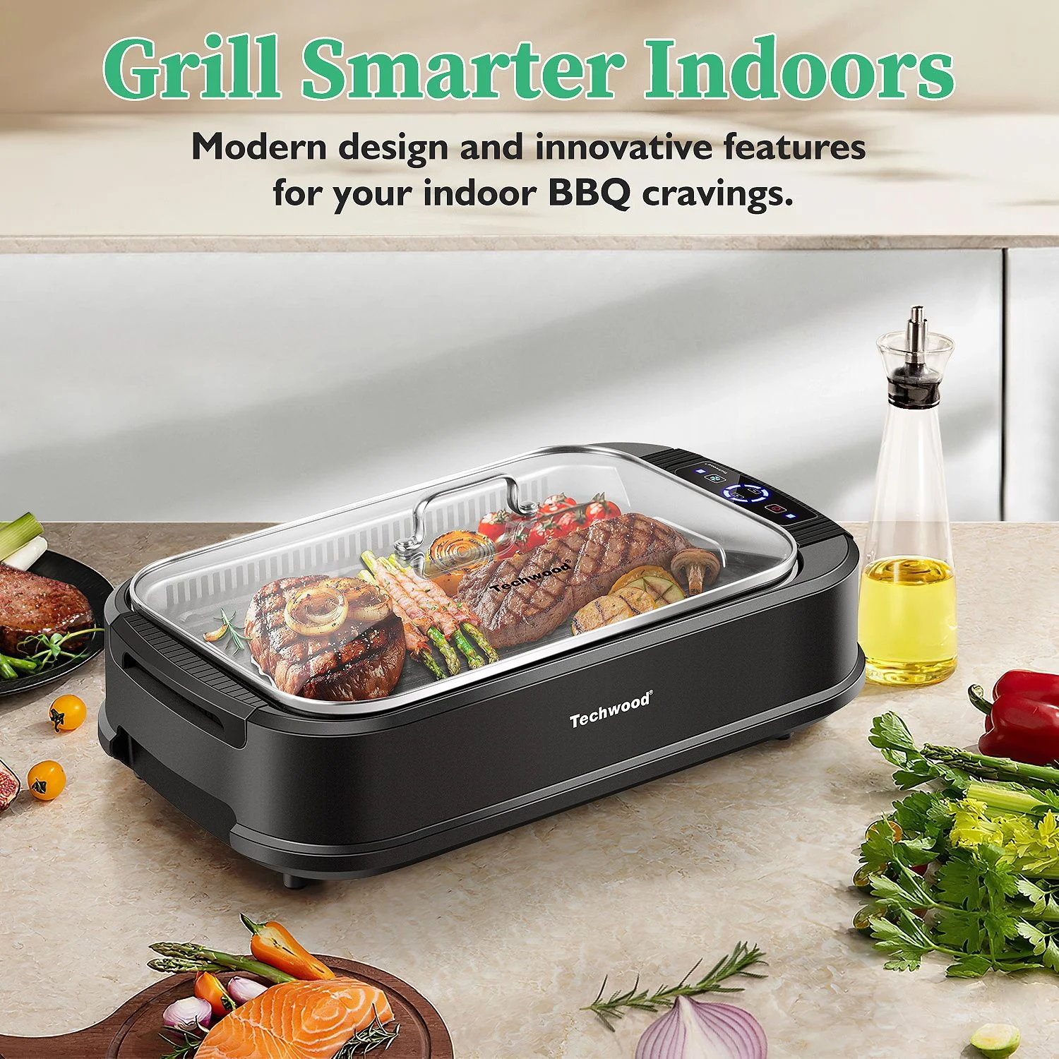 Techwood Indoor Smokeless Grill, 1500W, Black, Electric Portable Korean BBQ Grill with Tempered Glass Lid - Image 8