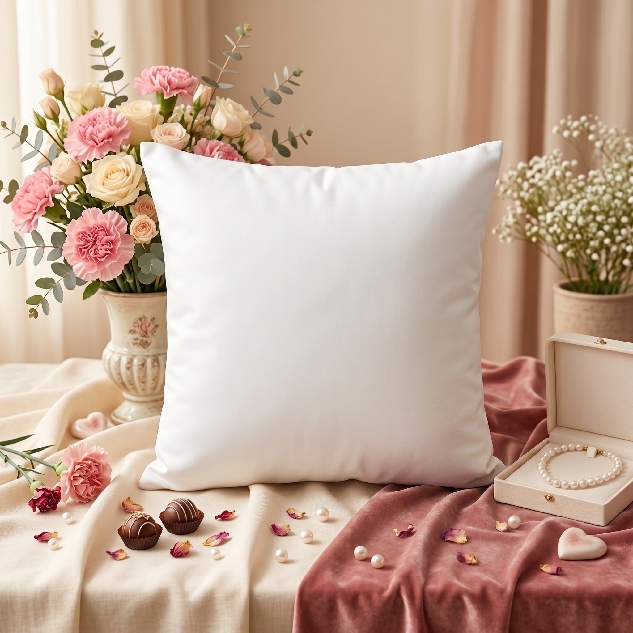 Blank white decorative cushion mockup for custom photo gifts