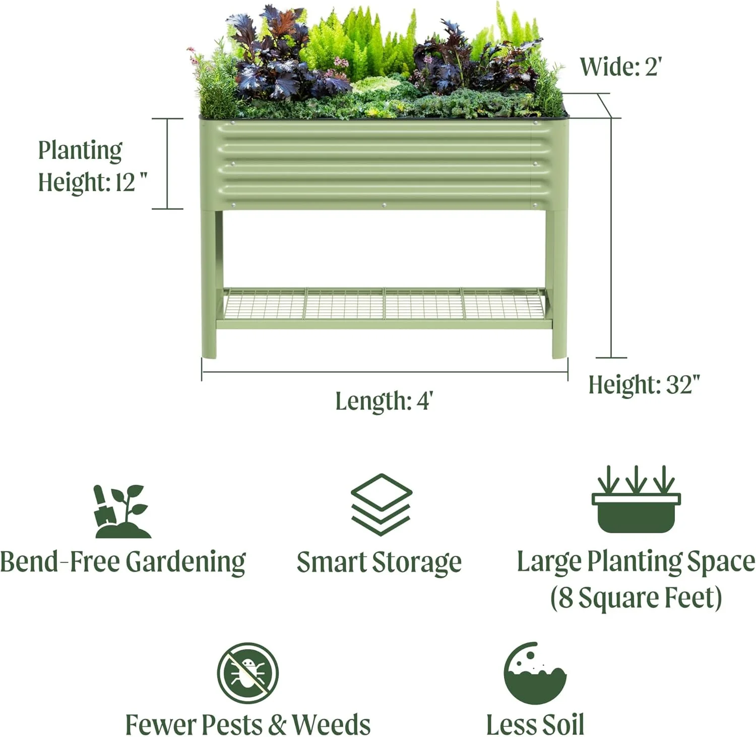 Vego Garden Elevated Raised Garden Bed With Legs And Storage Rack, 2' x 4', Olive Green - V Series - Image 2 Vego Garden Elevated Raised Garden Bed With Legs And Storage Rack, 2' x 4', Olive Green - V Series - Image 2