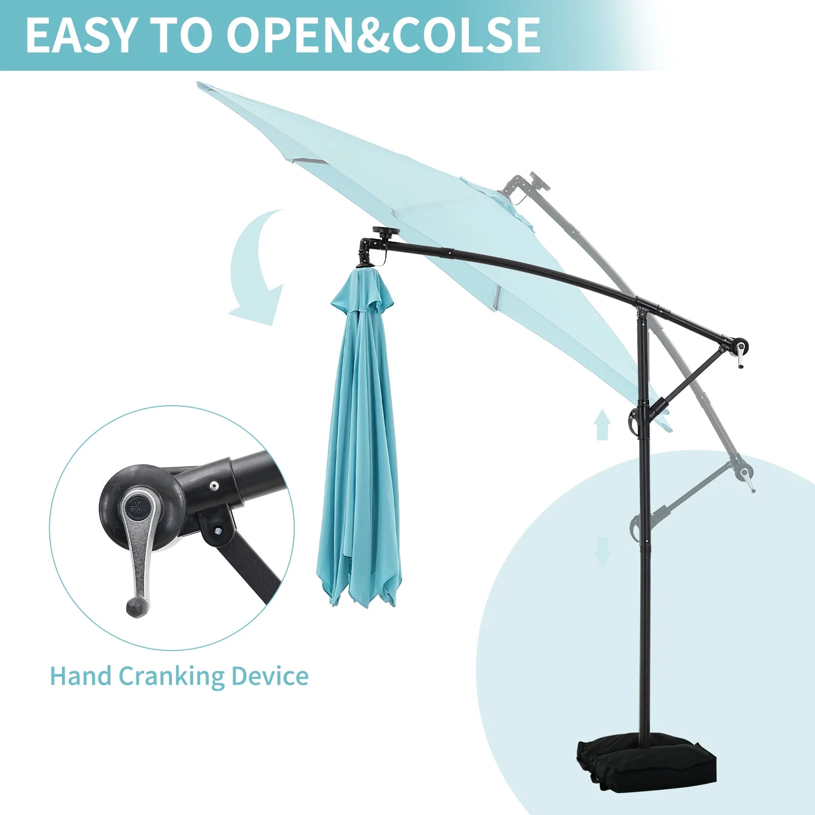 Ainfox 10ft Cantilever Patio Umbrella with Lights, Offset Market Umbrella with Sandbags Weighted Base and Cross Base,Khaki - Image 33