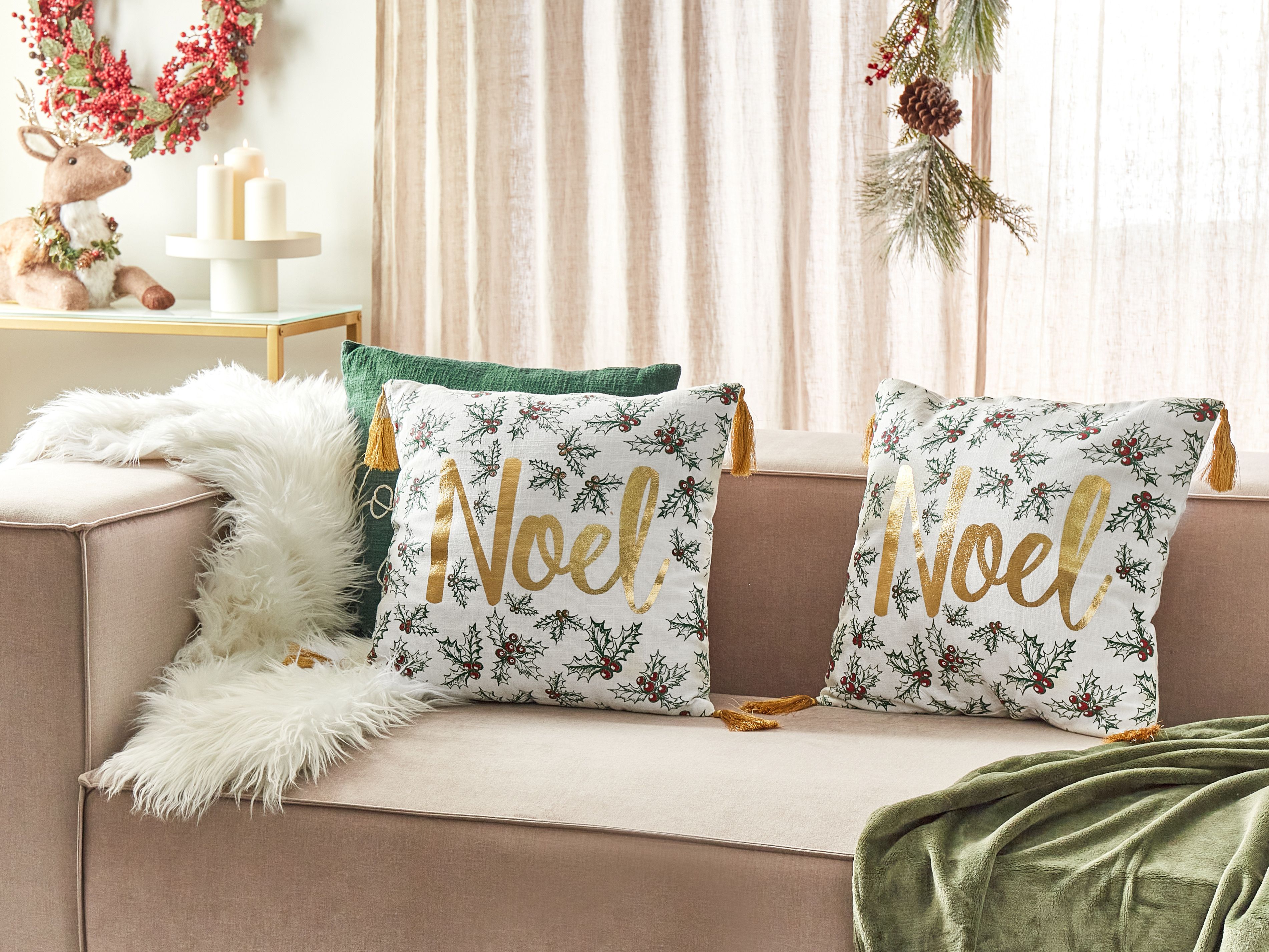 Set of 2 Decorative Cushions ZAMIA Cotton 45 x 45 cm White Christmas Motif