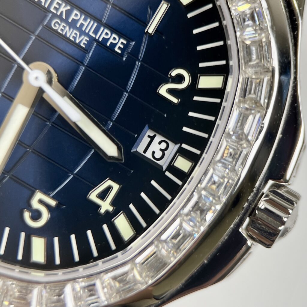 Patek Philippe Replica Watch Aquanaut 5168G Custom Moissanite Baguette Diamonds Blue Dial 42.2mm - Top club