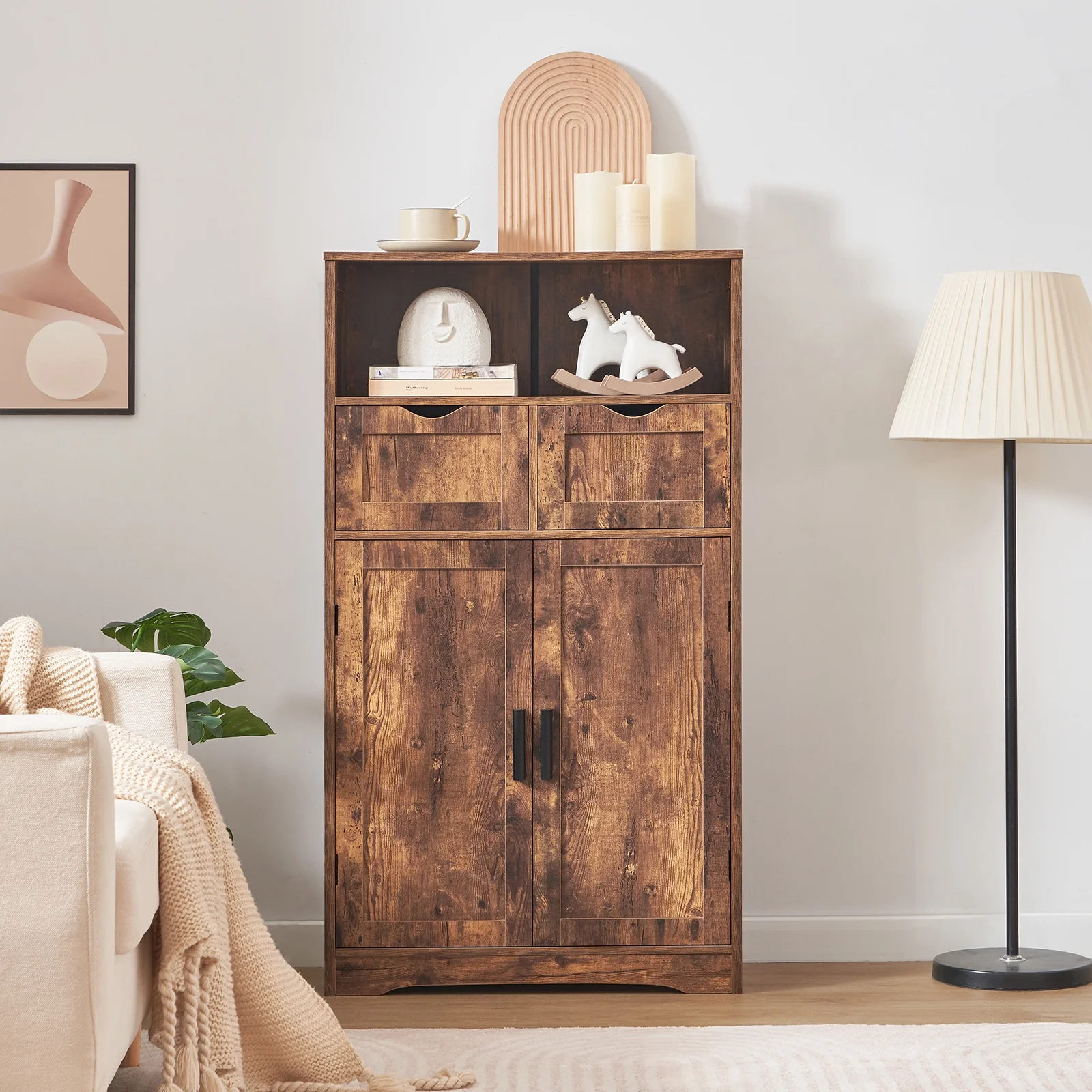 FANGSUM Rattan Storage Cabinet with 2 Drawers & 2 Shelves, Floor Cabinet for Living Room - Image 27