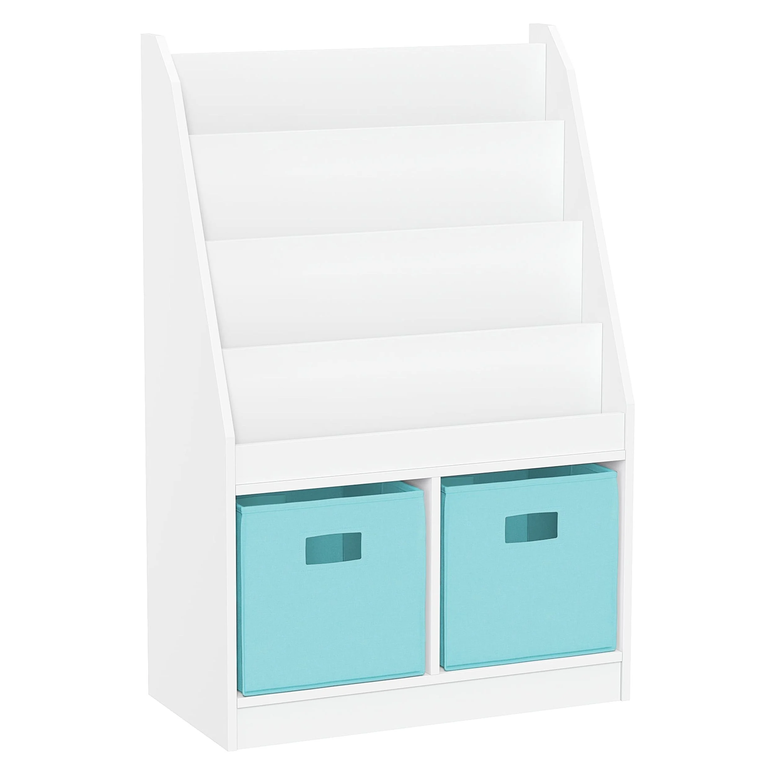 RiverRidge Kid Bookshelf Toy Storage Organizer with 4 Bookracks 2 Cubbies and 2 Gray Bins - Image 17