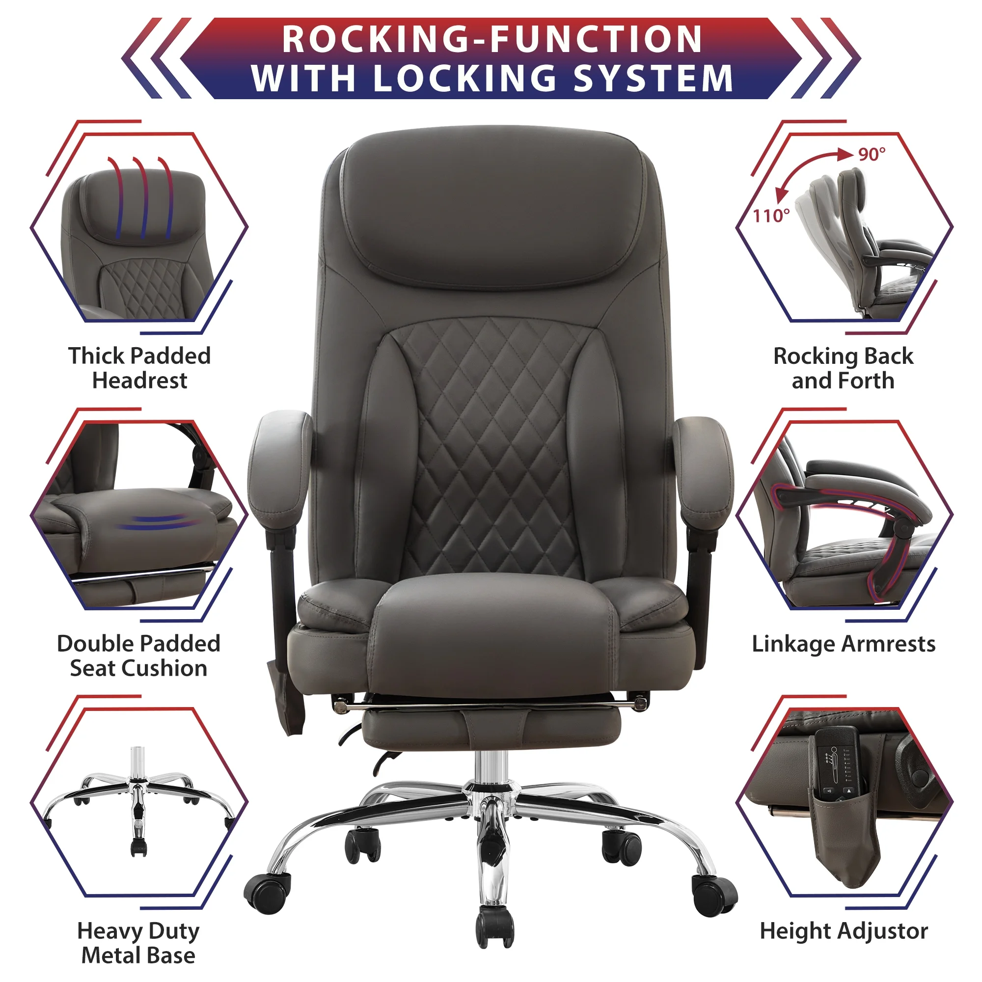 JONPONY Big and Tall Office Chair 500LBS Executive Office Chair Massage and Footrest Ergonomic Computer Desk Chair Reclining High Back Leather Office Chair Lumbar Back Support Swivel Rolling,Black - Image 53