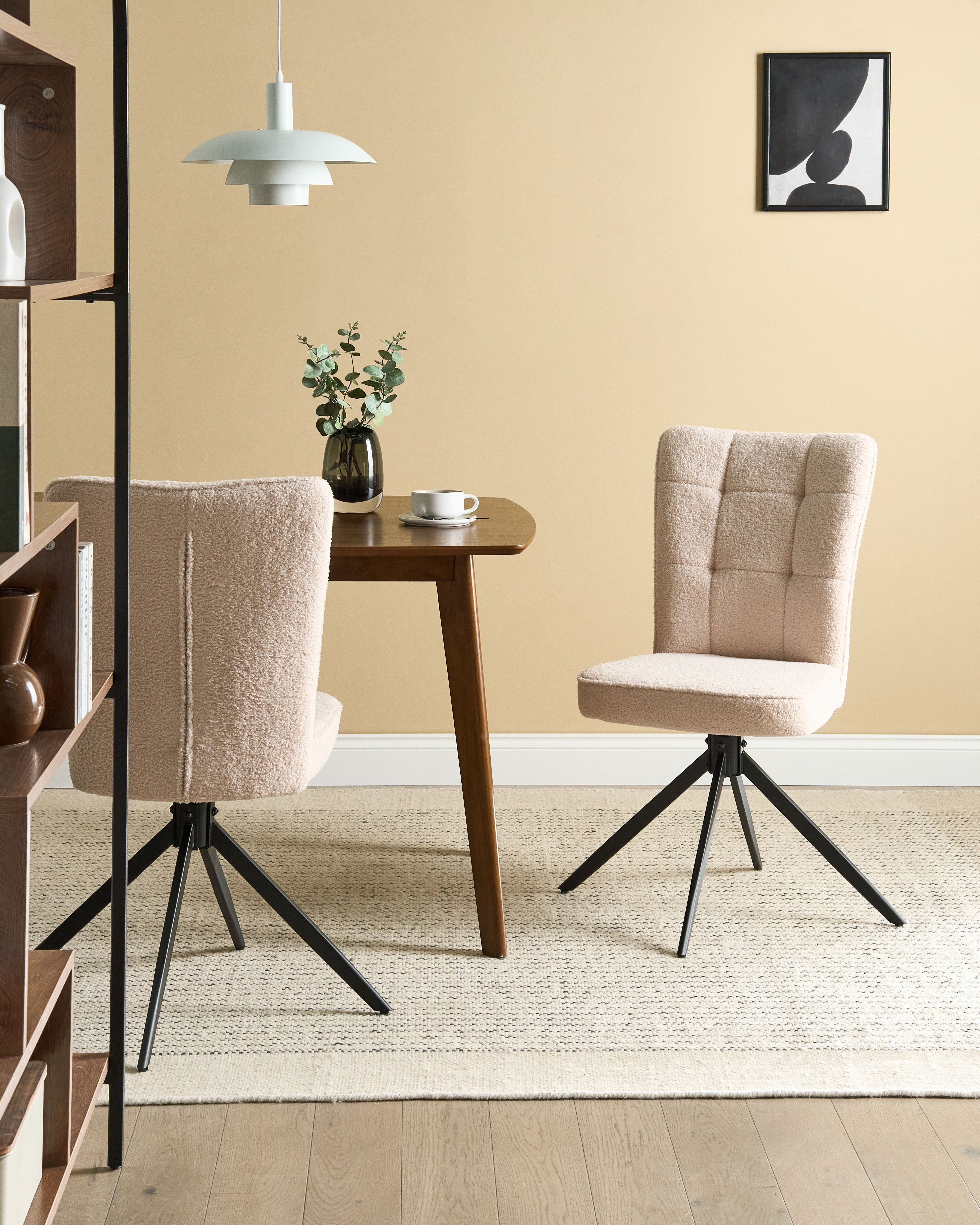 Set of 2 Dining Chairs Swivel RYAN Boucle Light Beige
