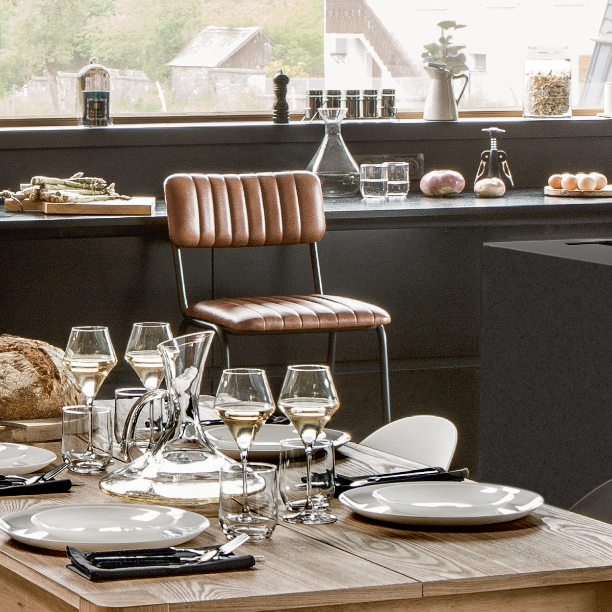 Bar chair "Dario" Leather, Cognac brown