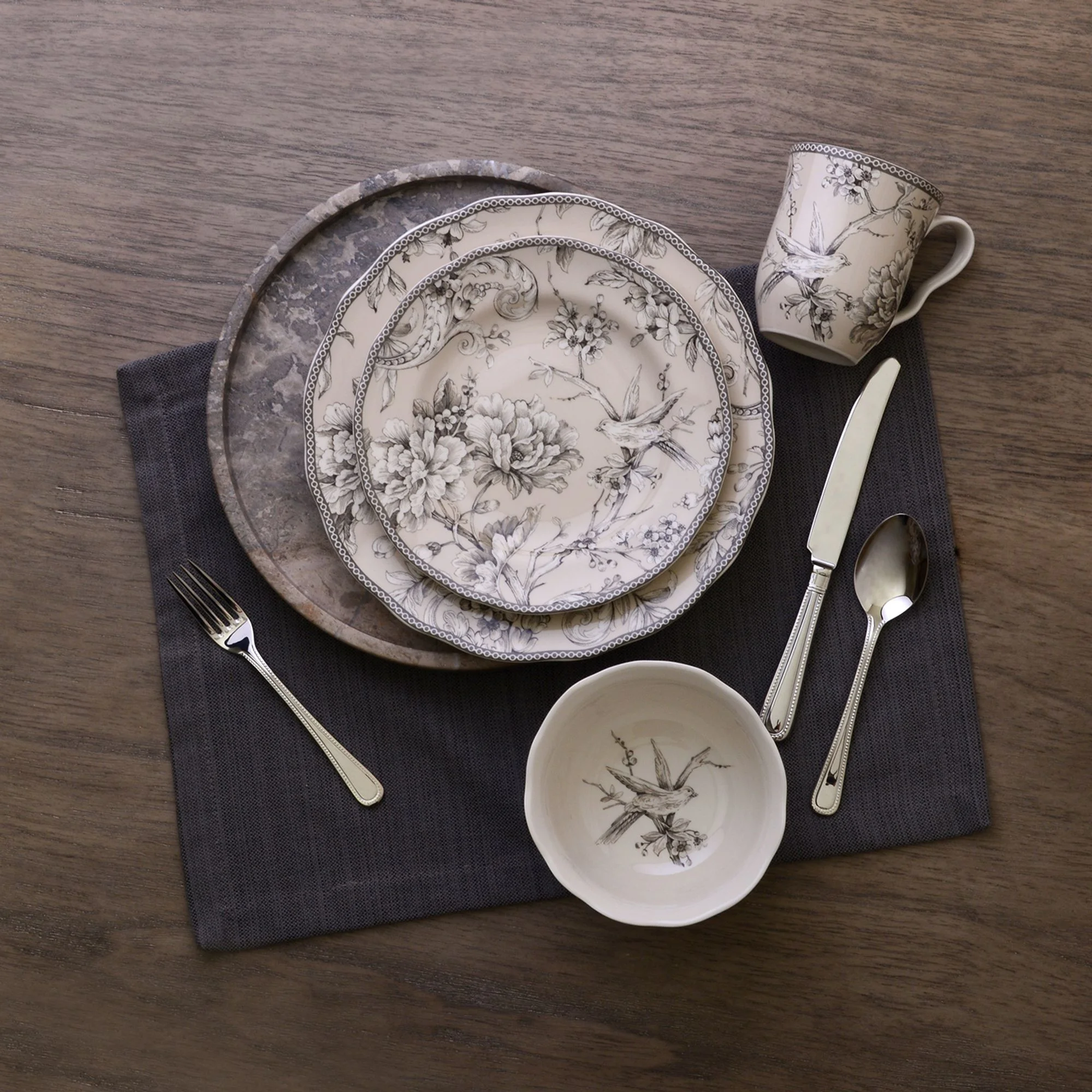 222 Fifth Adelaide Round 16-Piece Porcelain Dinnerware Set, Black Toile - Image 34
