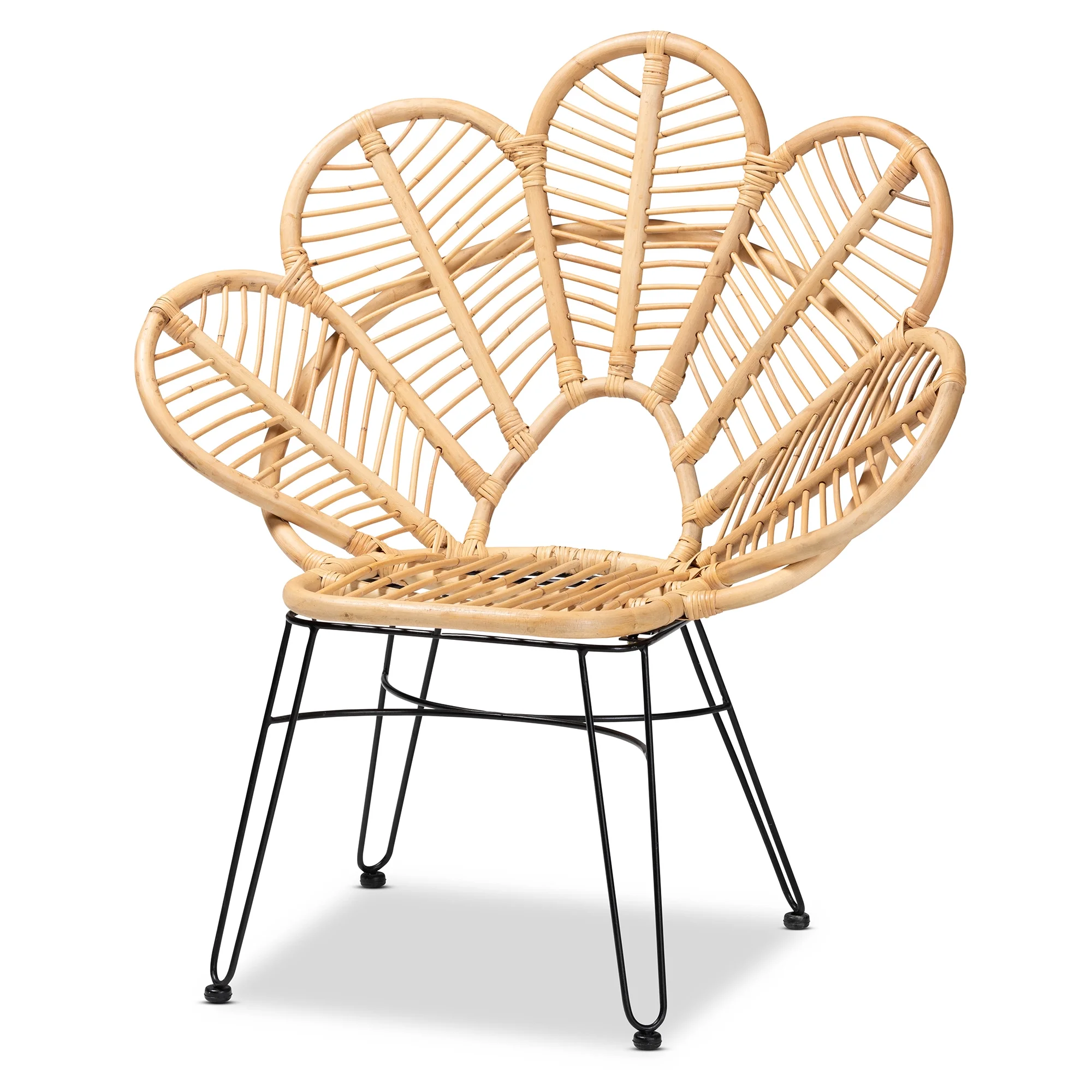 bali & pari Garan Modern Bohemian Natural Brown Rattan and Black Metal Accent Chair - Image 2