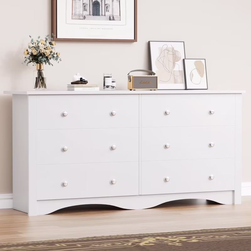 Lumihaven Rustic Modern Chest of 6 Drawers,Extra Wide Double Dresser for Master Bedroom or Nursery Storage,Black - Image 5