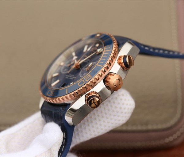 Replica Omega OMF Planet Ocean Master Chronometer SS/RG Blue Bezel Blue Dial Leather Strap A9901 - Top club