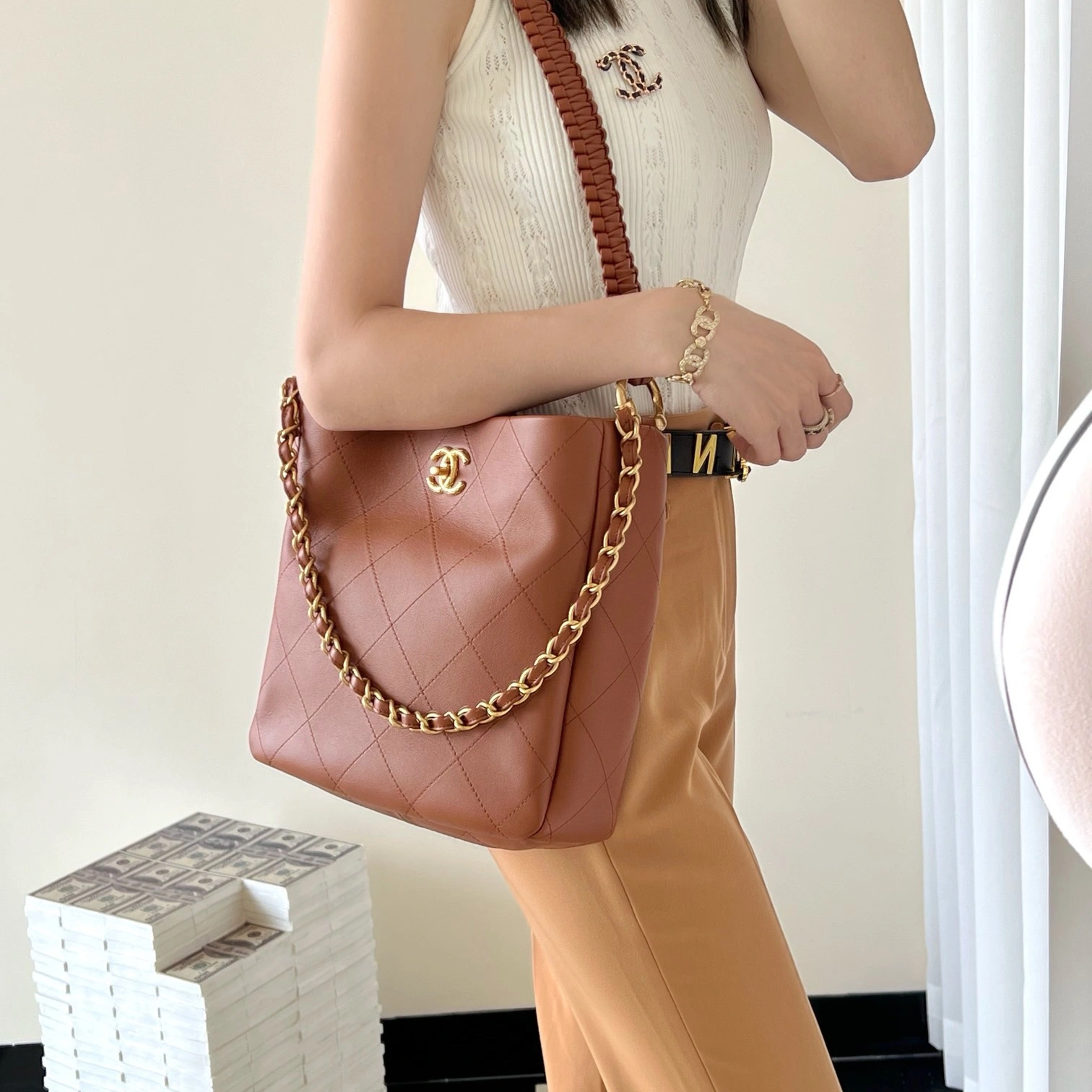 Original Chanel 23A Caramel Handbag – 1:1 Custom Replica Tote & Shoulder Bag1:1High-quality replica