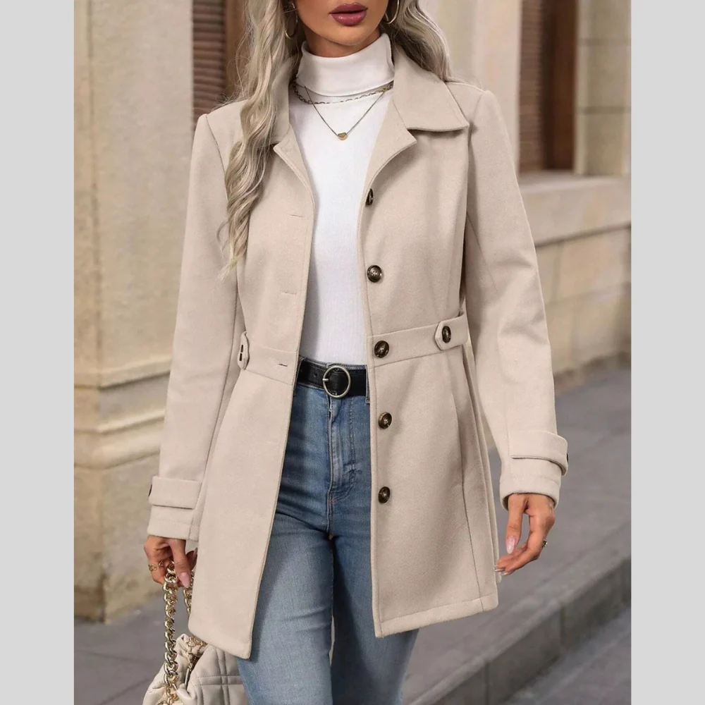 Button-Front Long Sleeve Overcoat - ZKZOOK