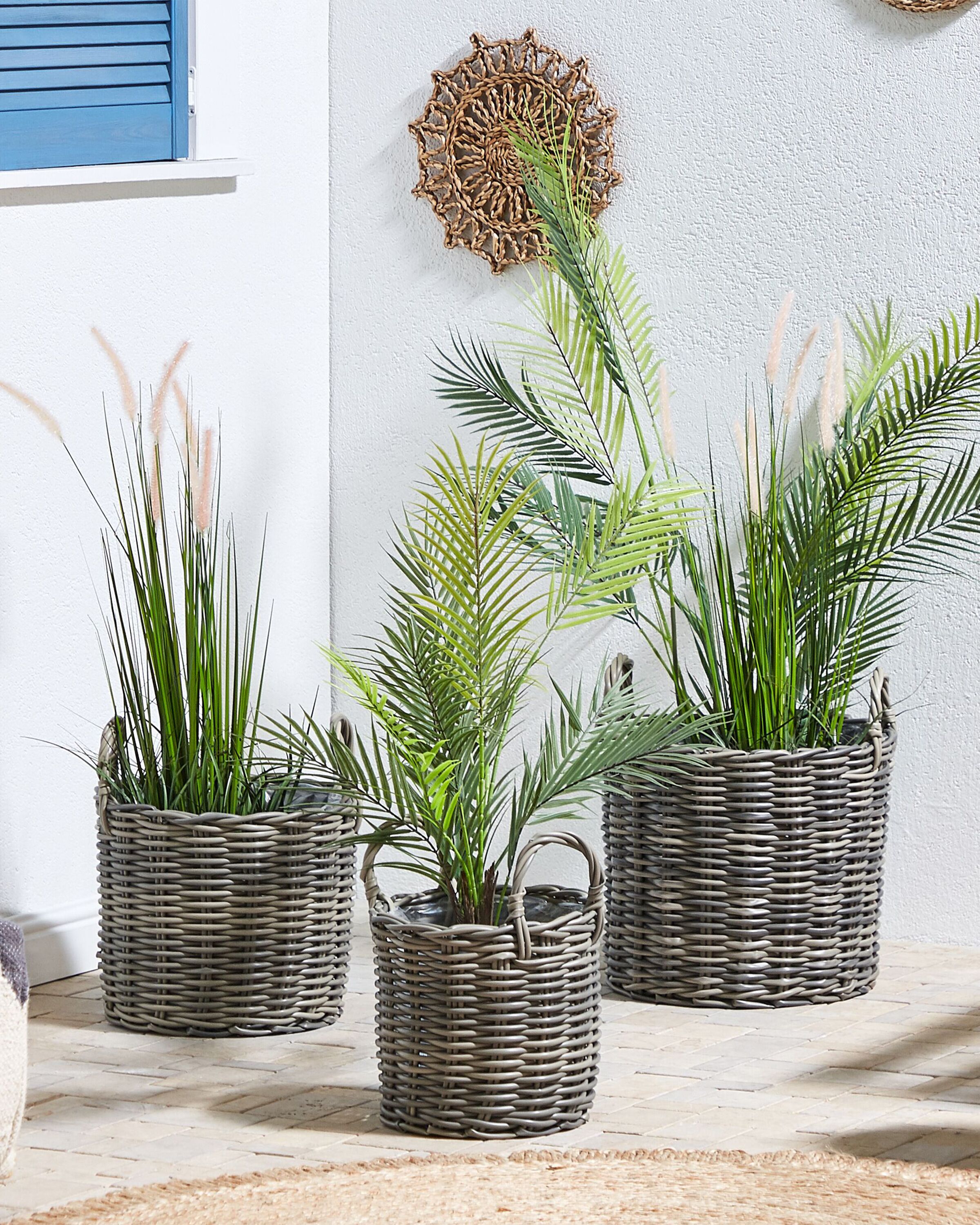 Set of 3 Wicker Planters NIKITI PE Rattan 29/35/40 cm Taupe