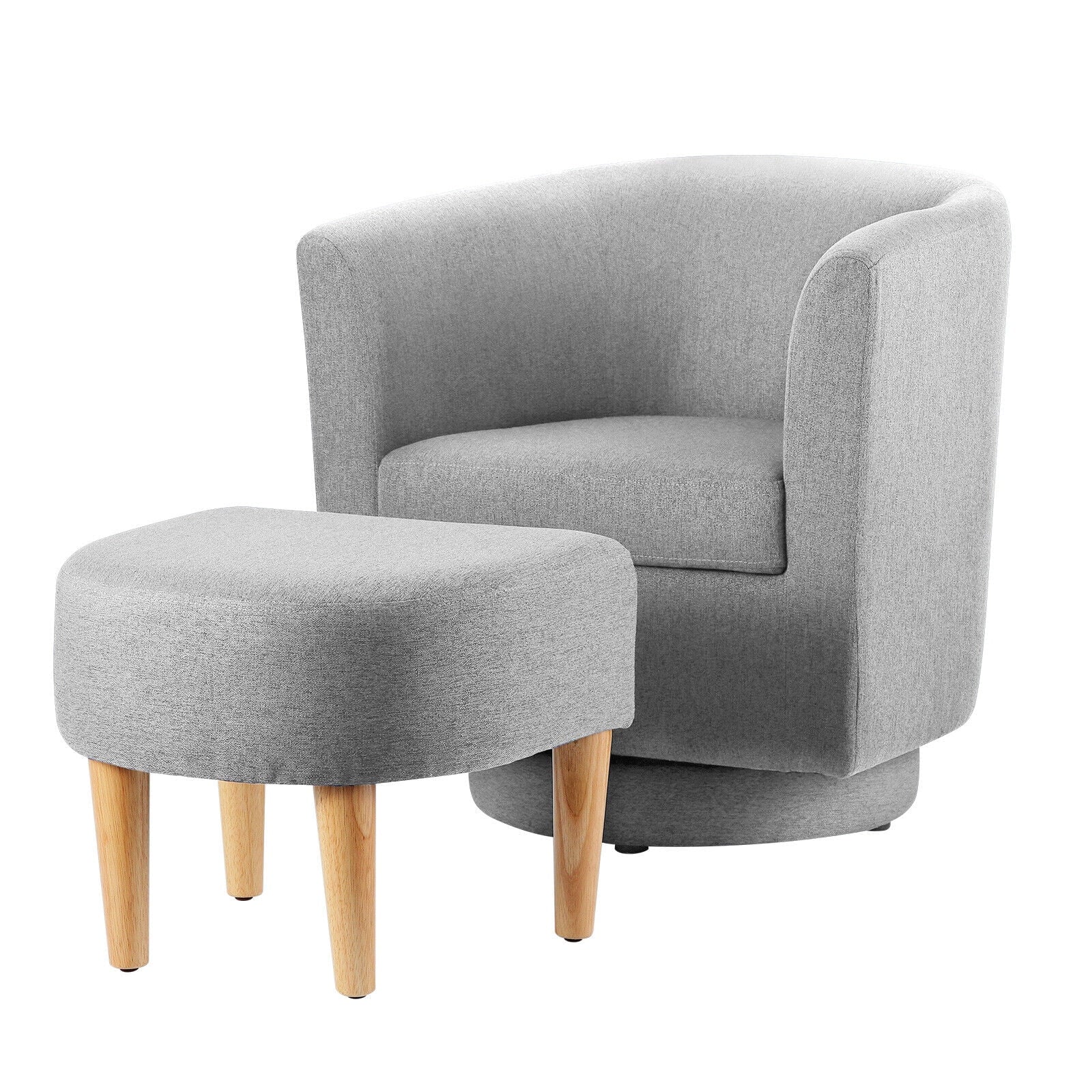 Lohoms Accent Arm Chair With Ottoman Set, Modern Home Leisure Chair with Footrest, Comfy Upholstered Armchair Single Sofa, Reading Chair with Solid Wood Legs for Living Room Bedroom, Gray - Image 6