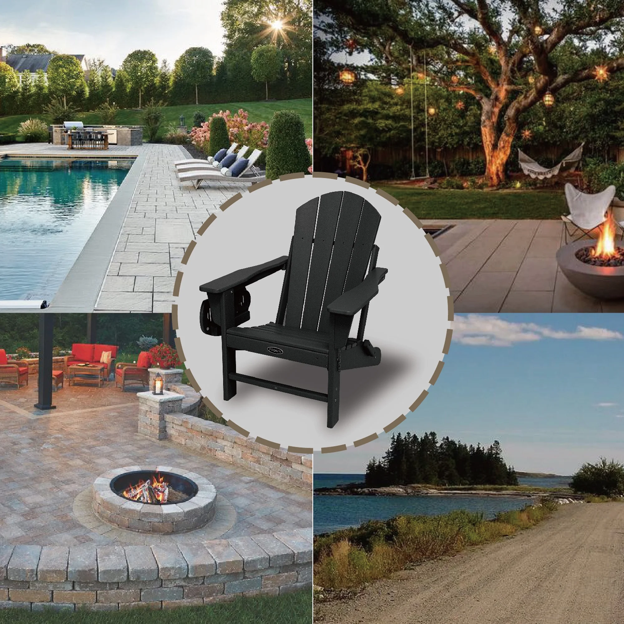 FOOWIN HDPE Plastic Adirondack Chairs Set of 4, Black - Image 103