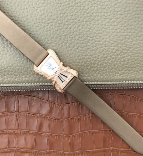 Replica Cartier High Jewelry Watches RG WJ306014 White Dial Brown Fabric Strap - Top club