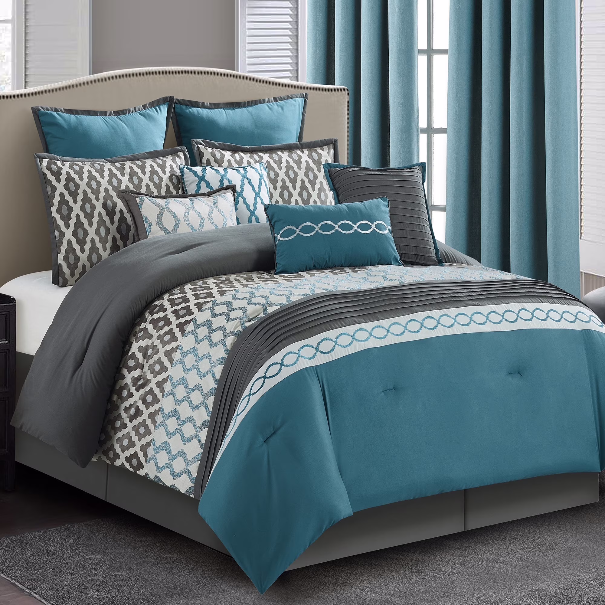 LANCO MODERN LIFESTYLE King Size Comforter Set, Burgundy, 10 Piece Bed in a Bag for All Seasons, Luxury Extreme Comfort Bedding Sets with Bedskirt, Pillow Shams, Euro Shams and Decor Pillows - Image 3
